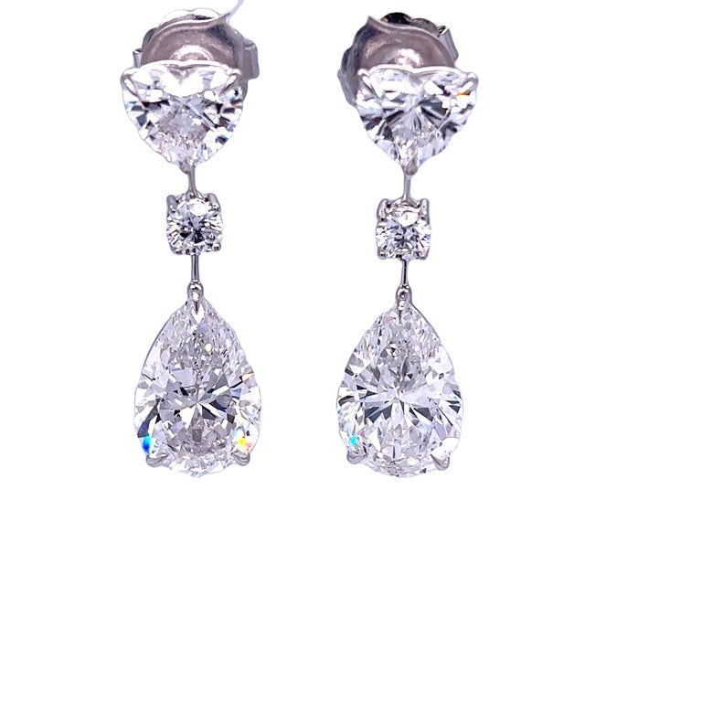 Women's David Rosenberg 16.72 Ct D Flawless GIA Pear Round & Heart Shape Diamond Earring For Sale