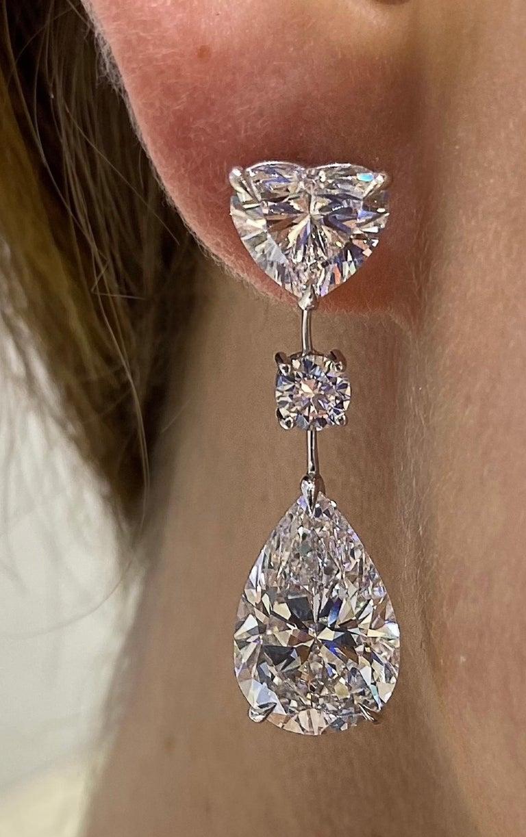 David Rosenberg 16.72 Ct D Flawless GIA Pear Round & Heart Shape Diamond Earring For Sale 4