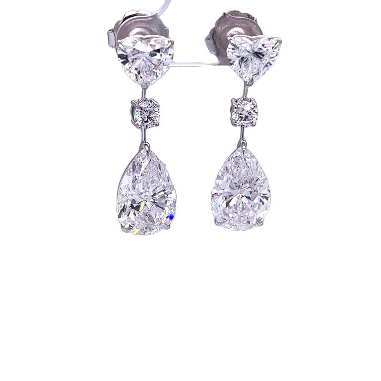 David Rosenberg 16.72 Ct D Flawless GIA Pear Round & Heart Shape Diamond Earring For Sale 2
