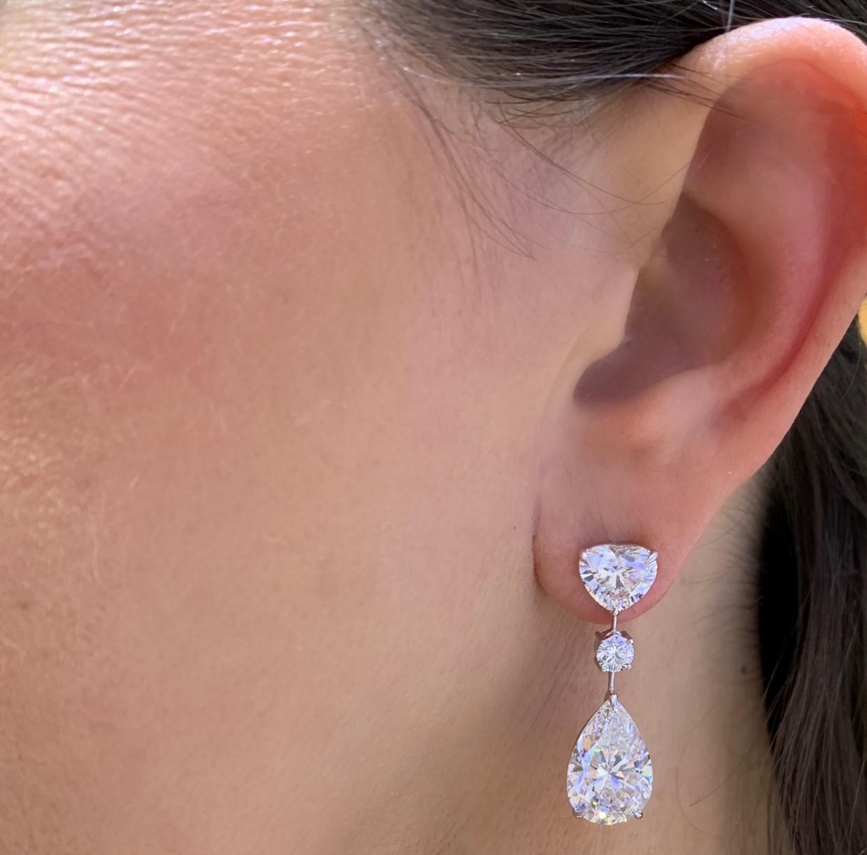 Women's David Rosenberg 16.72 Ct D Flawless GIA Pear Round & Heart Shape Diamond Earring For Sale