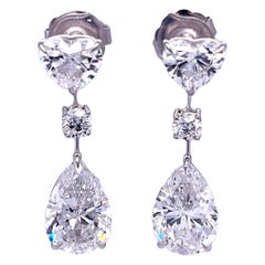 David Rosenberg 16.72 Ct D Flawless GIA Pear Round & Heart Shape Diamond Earring