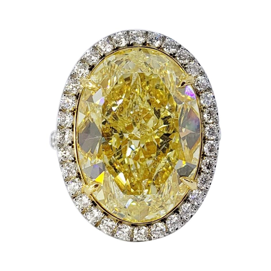 David Rosenberg 17.32 Carat Oval Fancy Yellow GIA Diamond Engagement Ring
