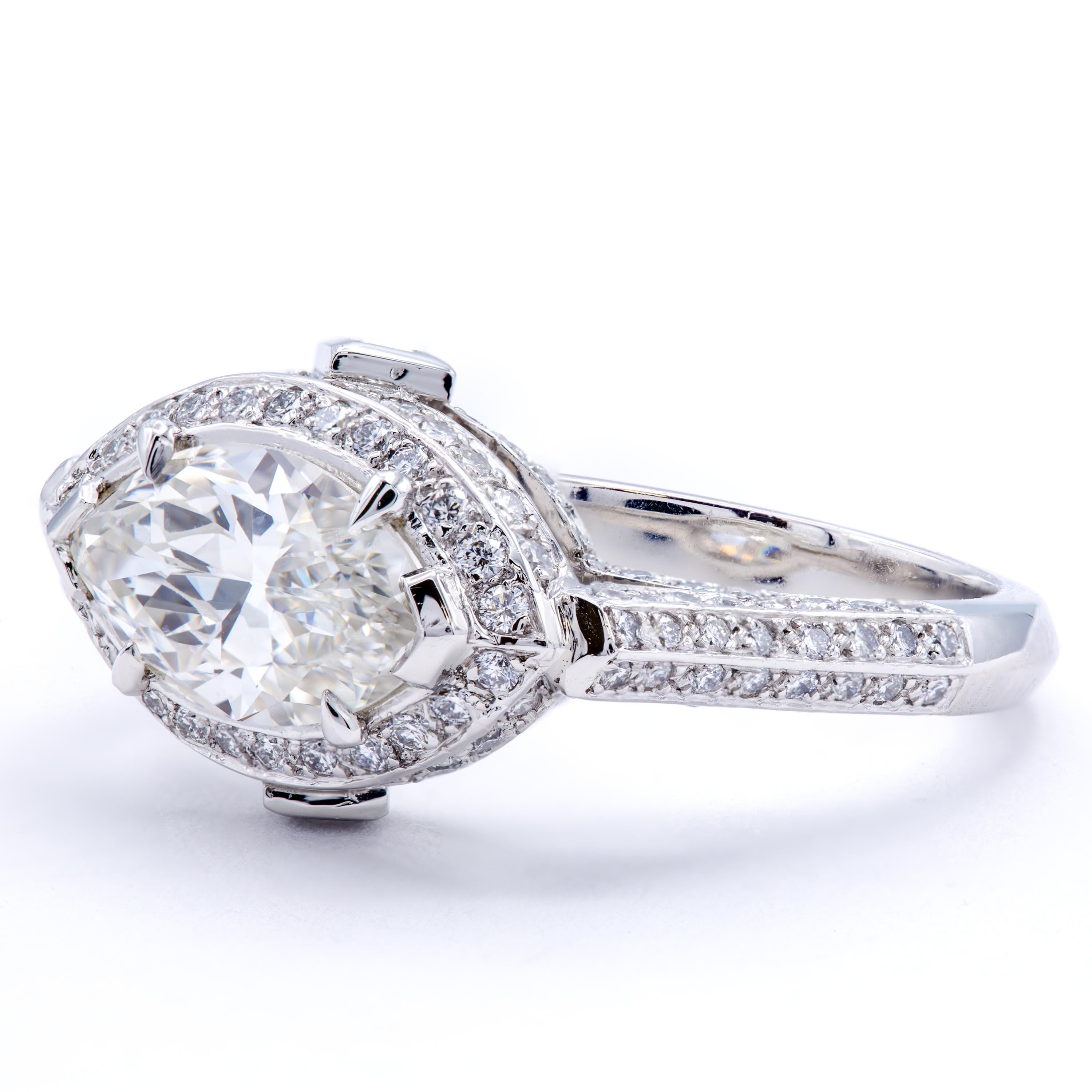 Modern David Rosenberg 1.83 Carat Marquise GIA Halo Platinum Diamond Engagement Ring