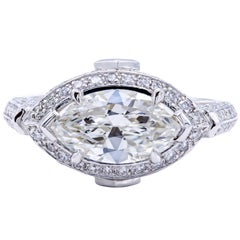 David Rosenberg 1.83 Carat Marquise GIA Halo Platinum Diamond Engagement Ring