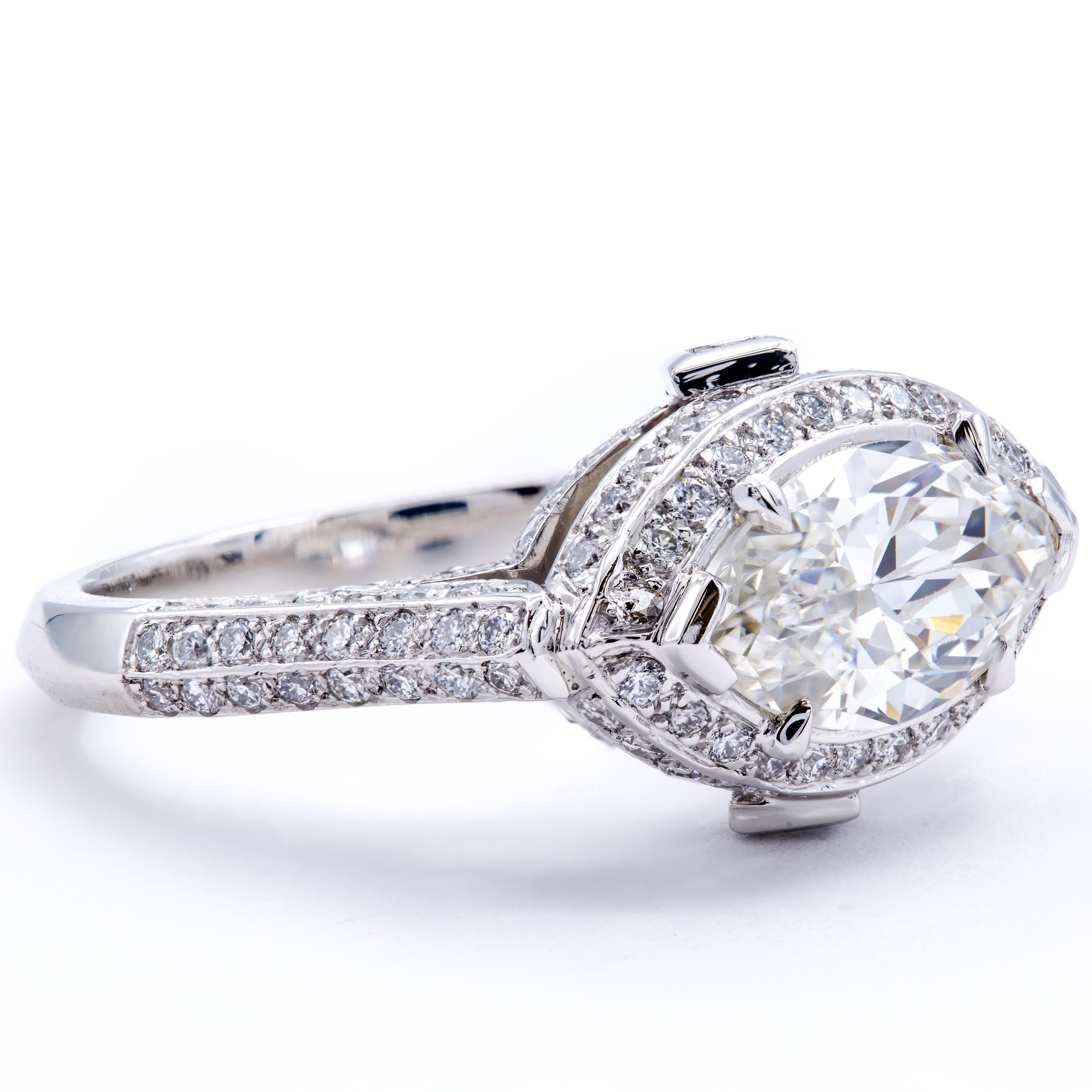 David Rosenberg 1.83 Carat Marquise GIA Platinum Halo Diamond Engagement Ring 1