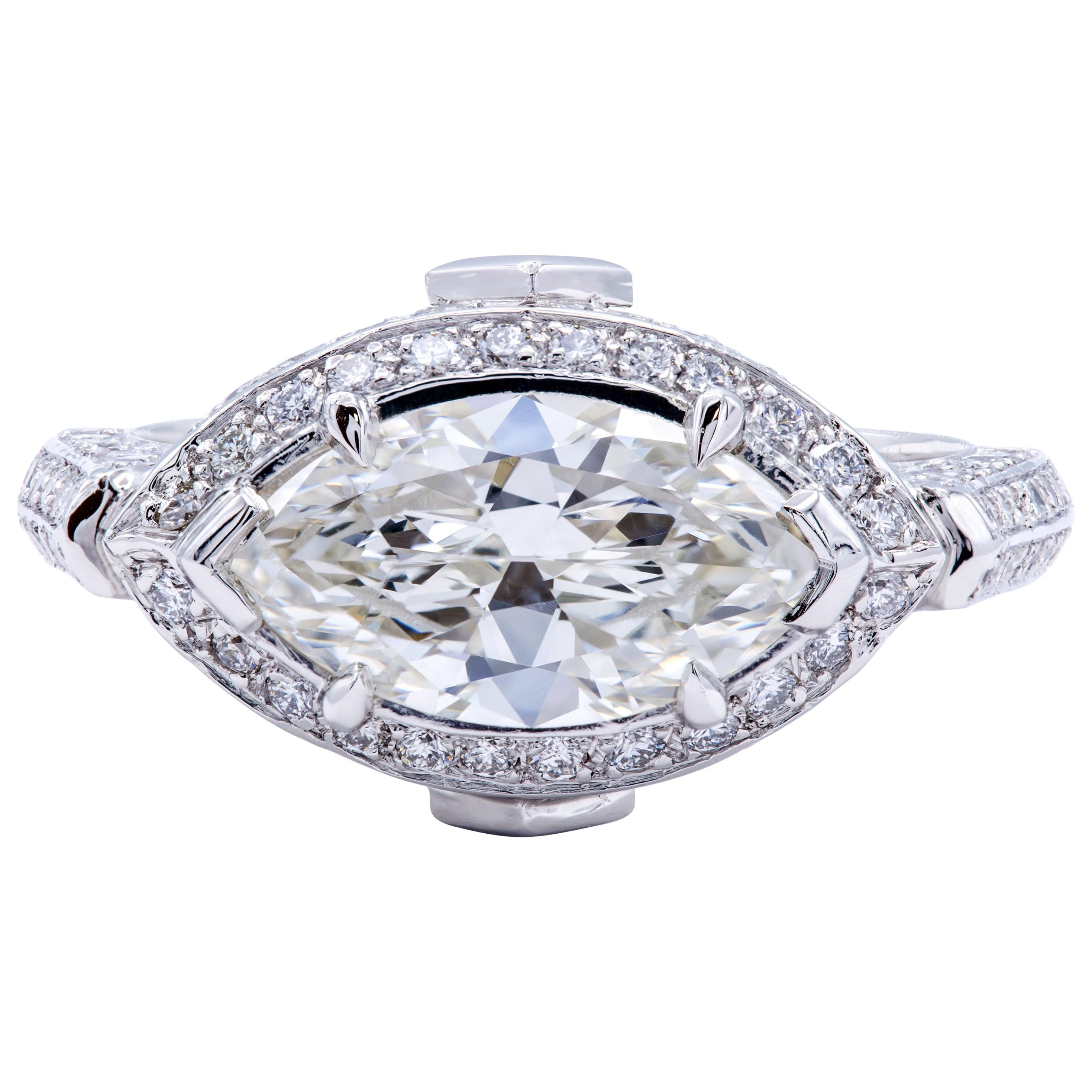 David Rosenberg 1.83 Carat Marquise GIA Platinum Halo Diamond Engagement Ring
