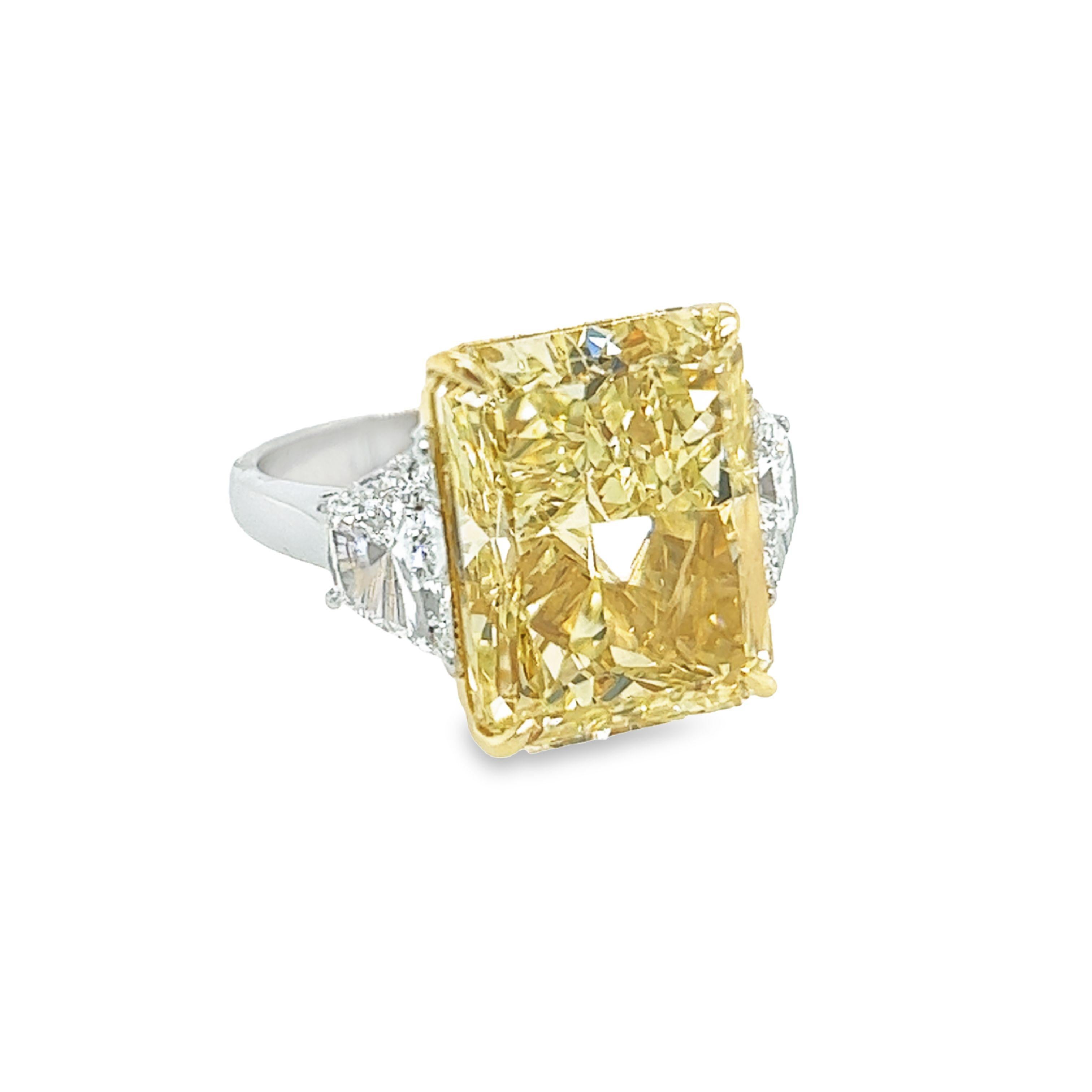 David Rosenberg 20.04ct Radiant Fancy Intense Yellow VS2 GIA Diamond Engagement In New Condition For Sale In Boca Raton, FL