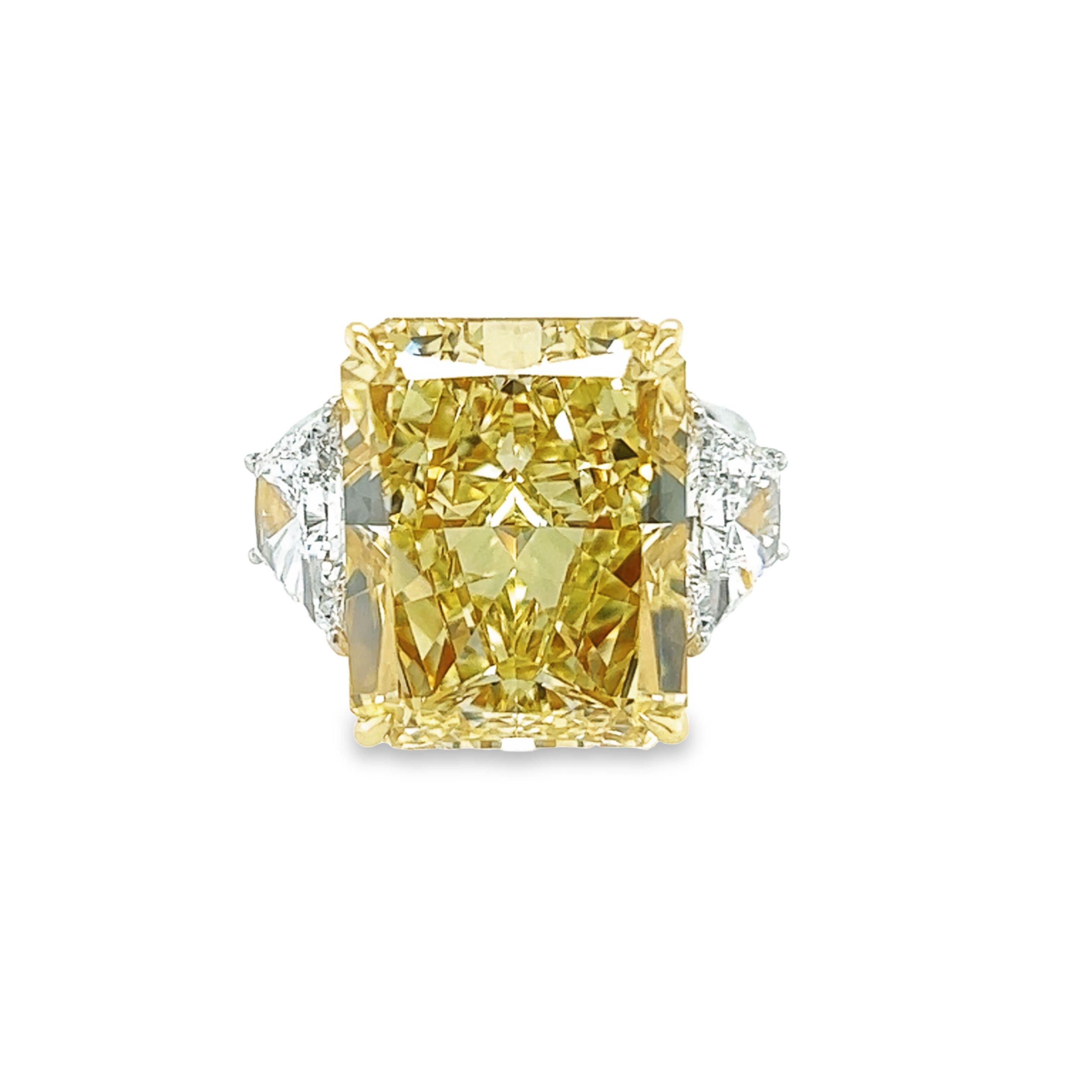 Women's David Rosenberg 20.04ct Radiant Fancy Intense Yellow VS2 GIA Diamond Engagement For Sale