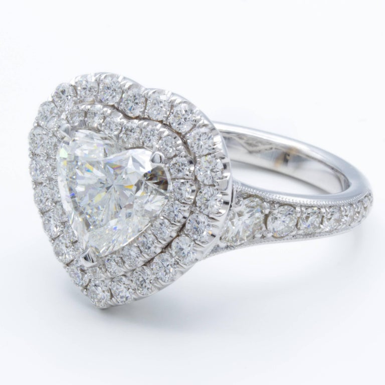 Modern David Rosenberg 2.01 Carat Heart Shape Halo G/SI2 GIA Engagement Diamond Ring For Sale