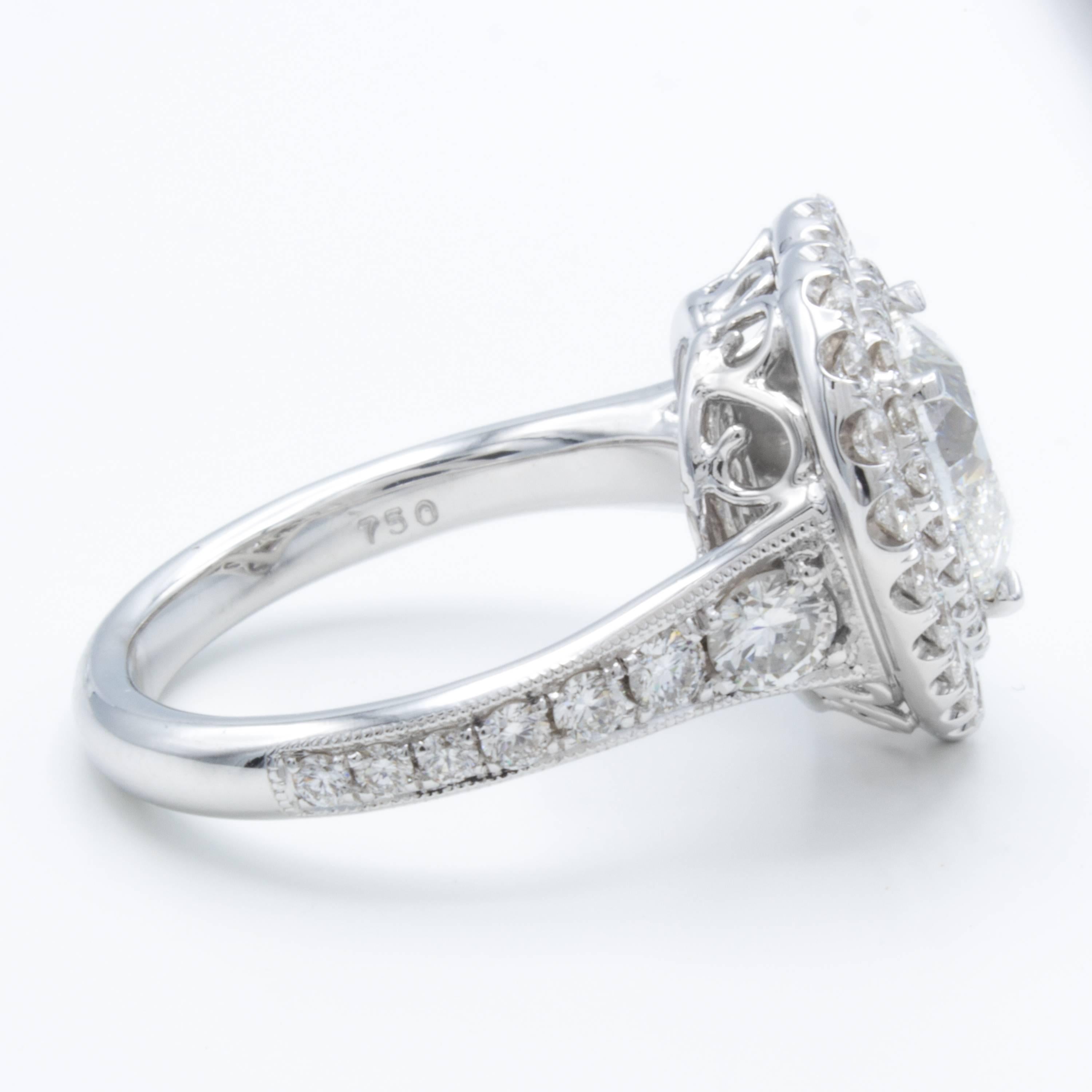 Modern David Rosenberg 2.01 Carat Heart Shape Halo G/SI2 GIA Engagement Diamond Ring