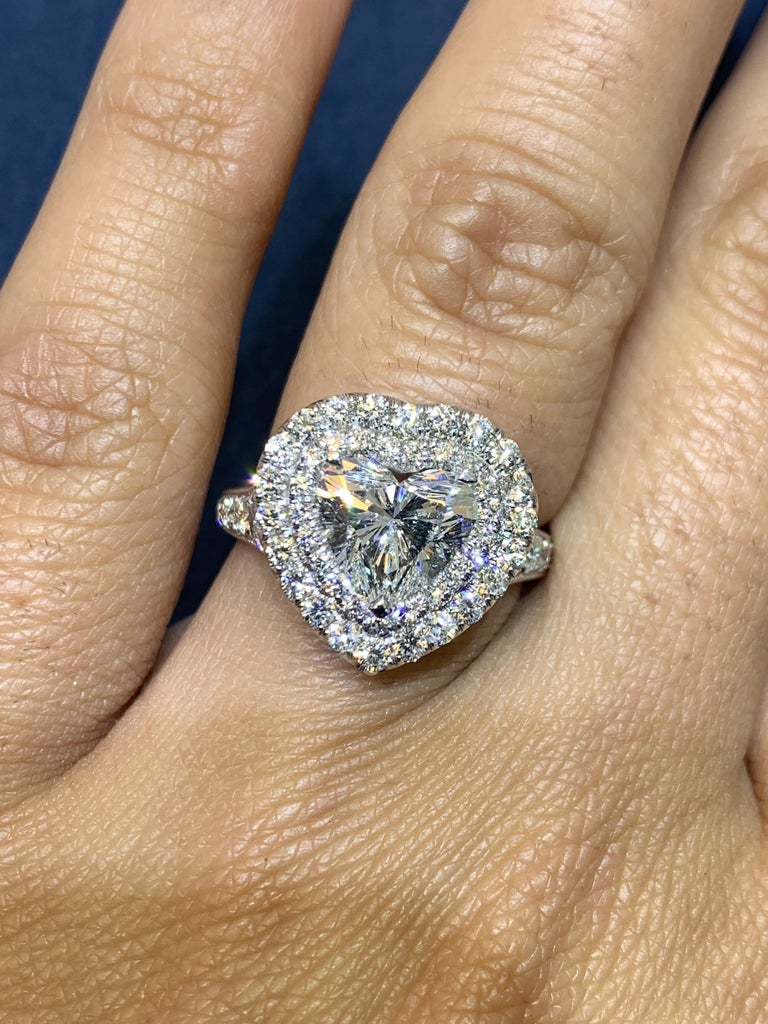 David Rosenberg 2.01 Carat Heart Shape Halo G/SI2 GIA Engagement Diamond Ring For Sale 3