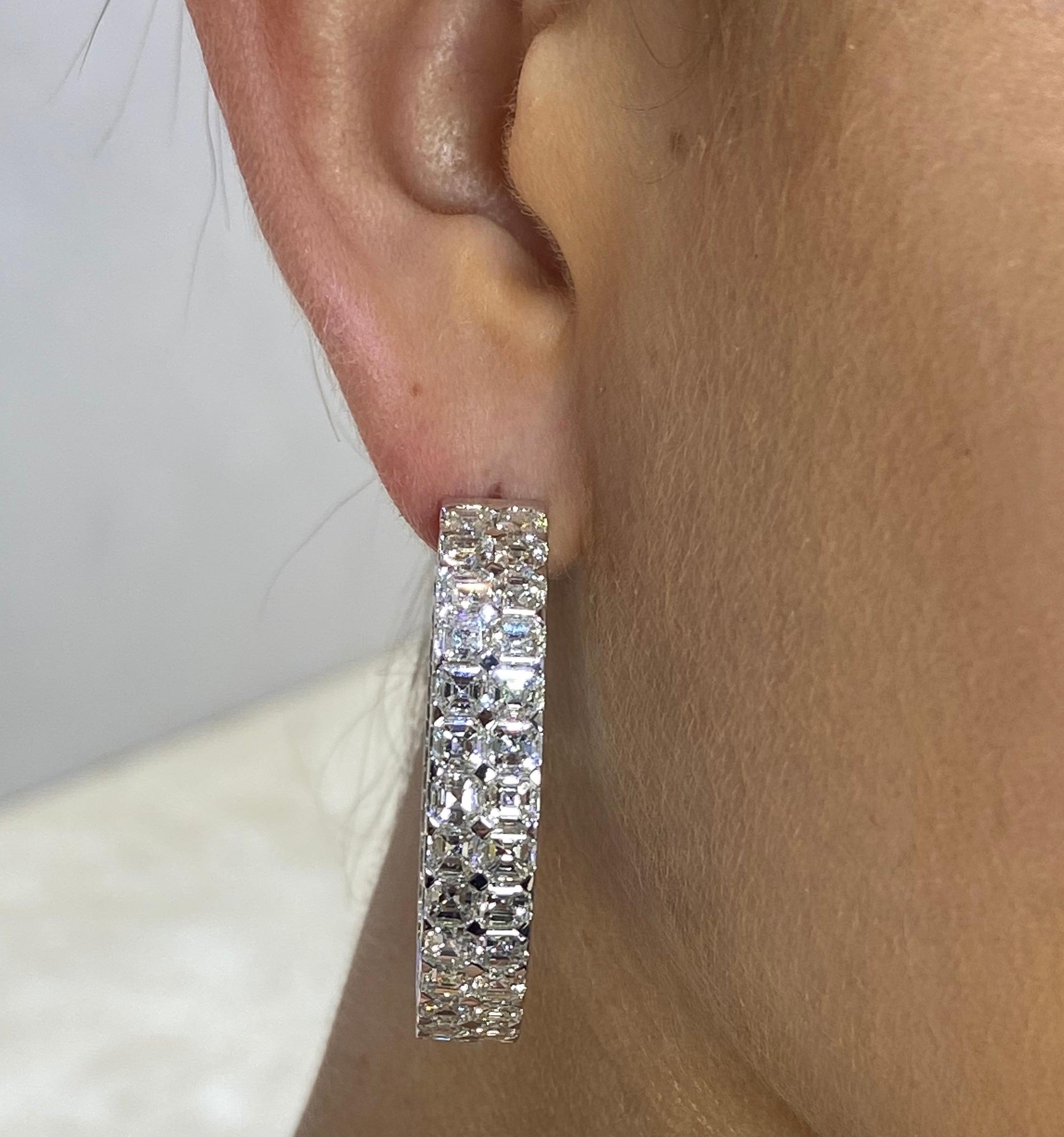 David Rosenberg 20.49 Carat Asscher Cut D/VVS1 Inside Out Diamond Hoop Earrings For Sale 4