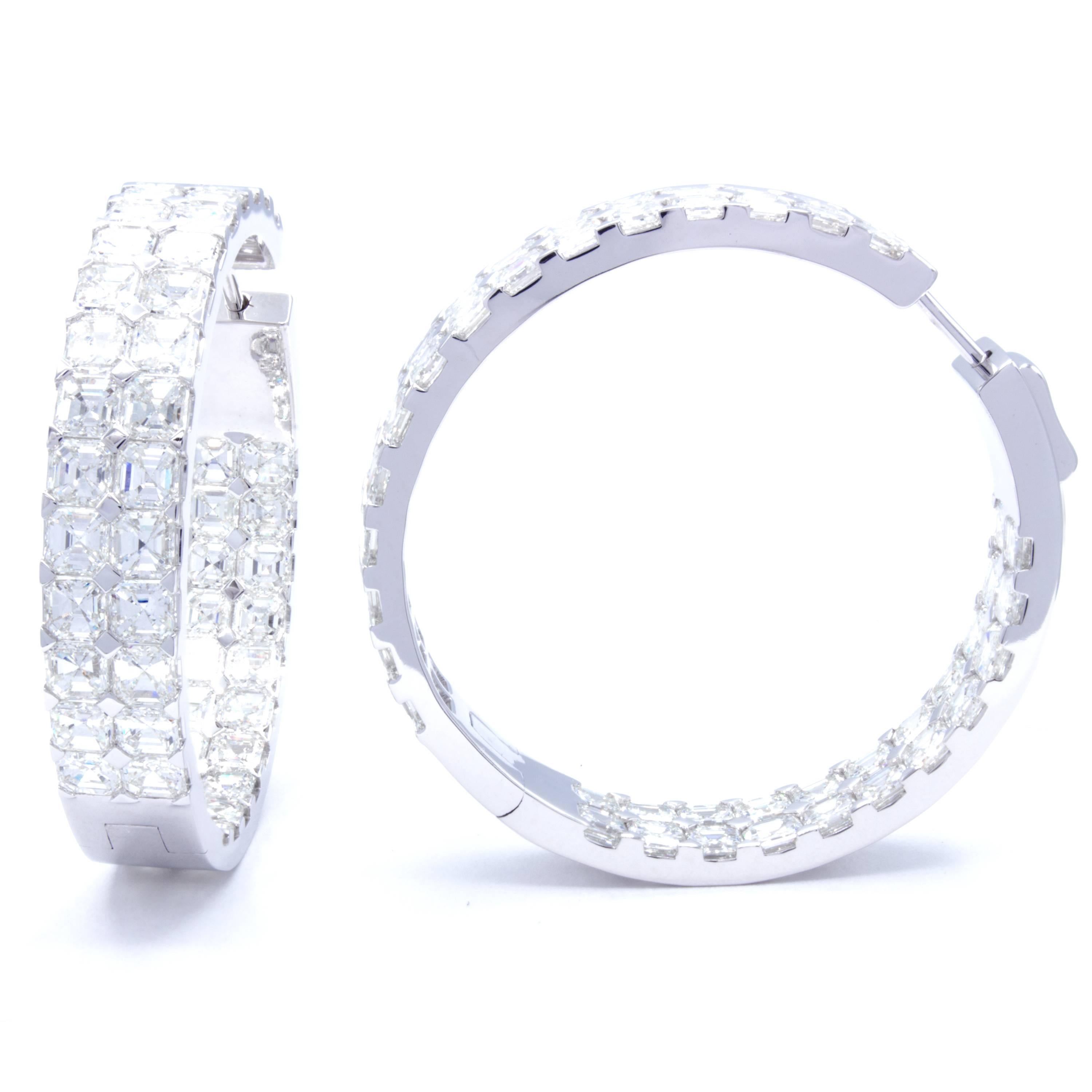 Modern David Rosenberg 20.49 Carat Asscher Cut D/VVS1 Inside Out Diamond Hoop Earrings For Sale