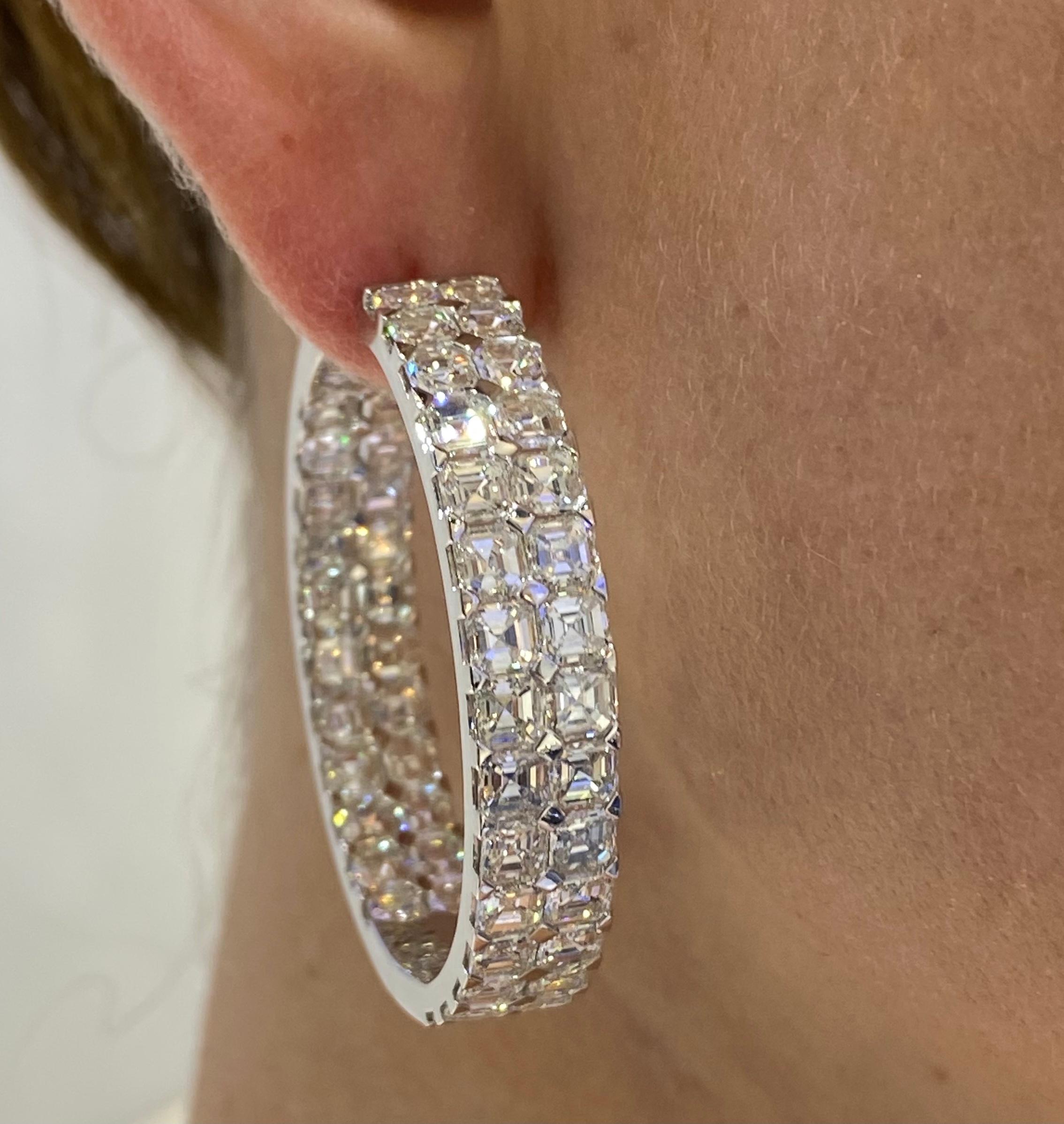 David Rosenberg 20.49 Carat Asscher Cut D/VVS1 Inside Out Diamond Hoop Earrings For Sale 1