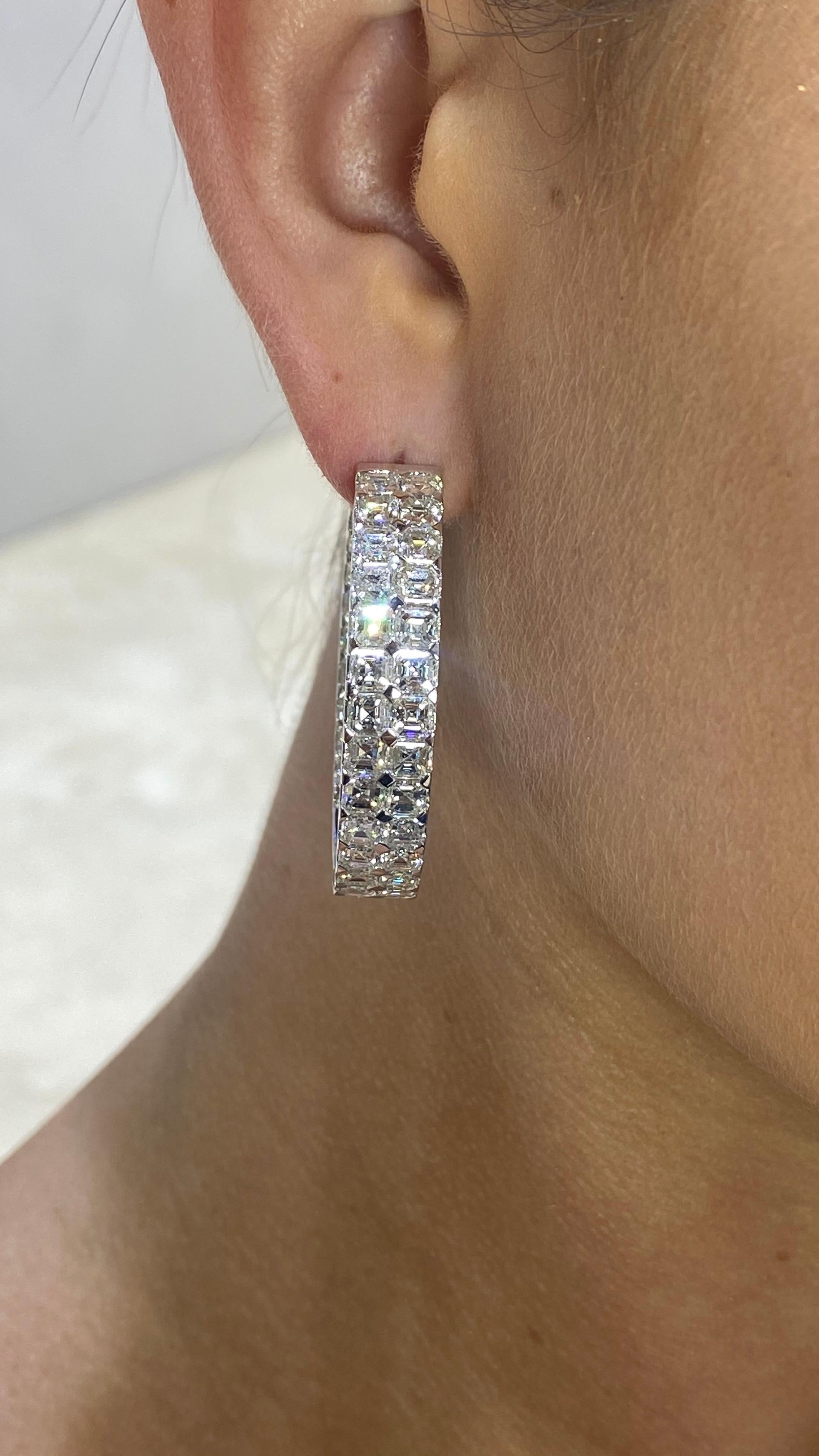 David Rosenberg 20.49 Carat Asscher Cut D/VVS1 Inside Out Diamond Hoop Earrings For Sale 3