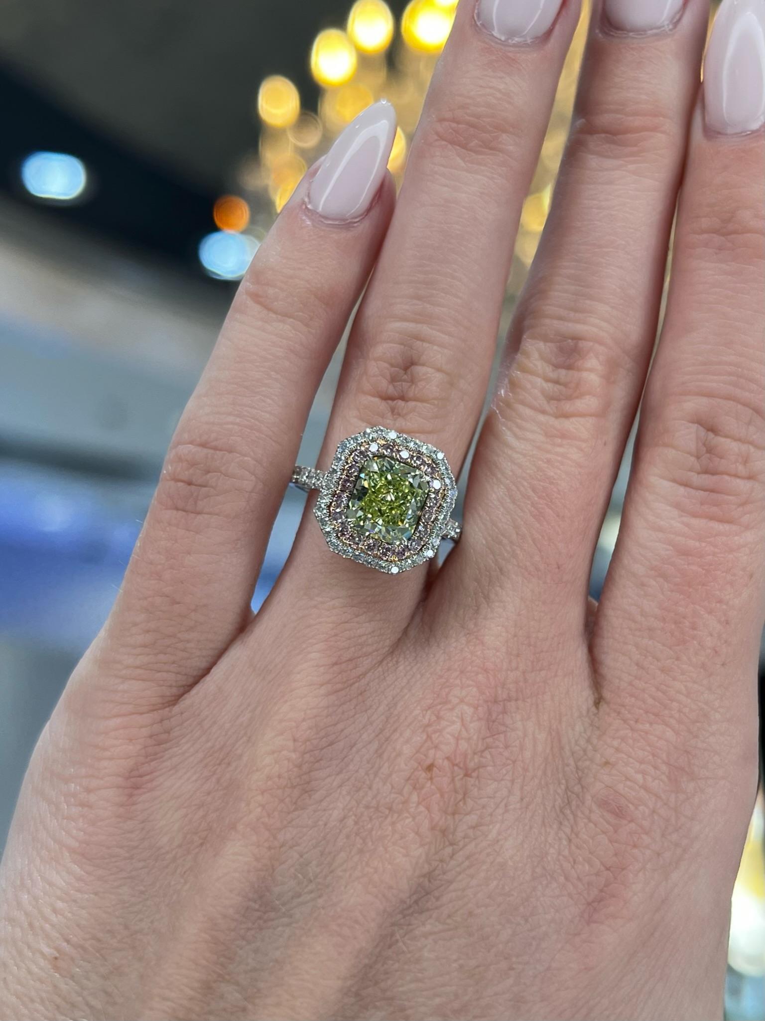 David Rosenberg Ring mit 2,07 Karat strahlendem, grünem, gelbem GIA-Diamant im Angebot 5