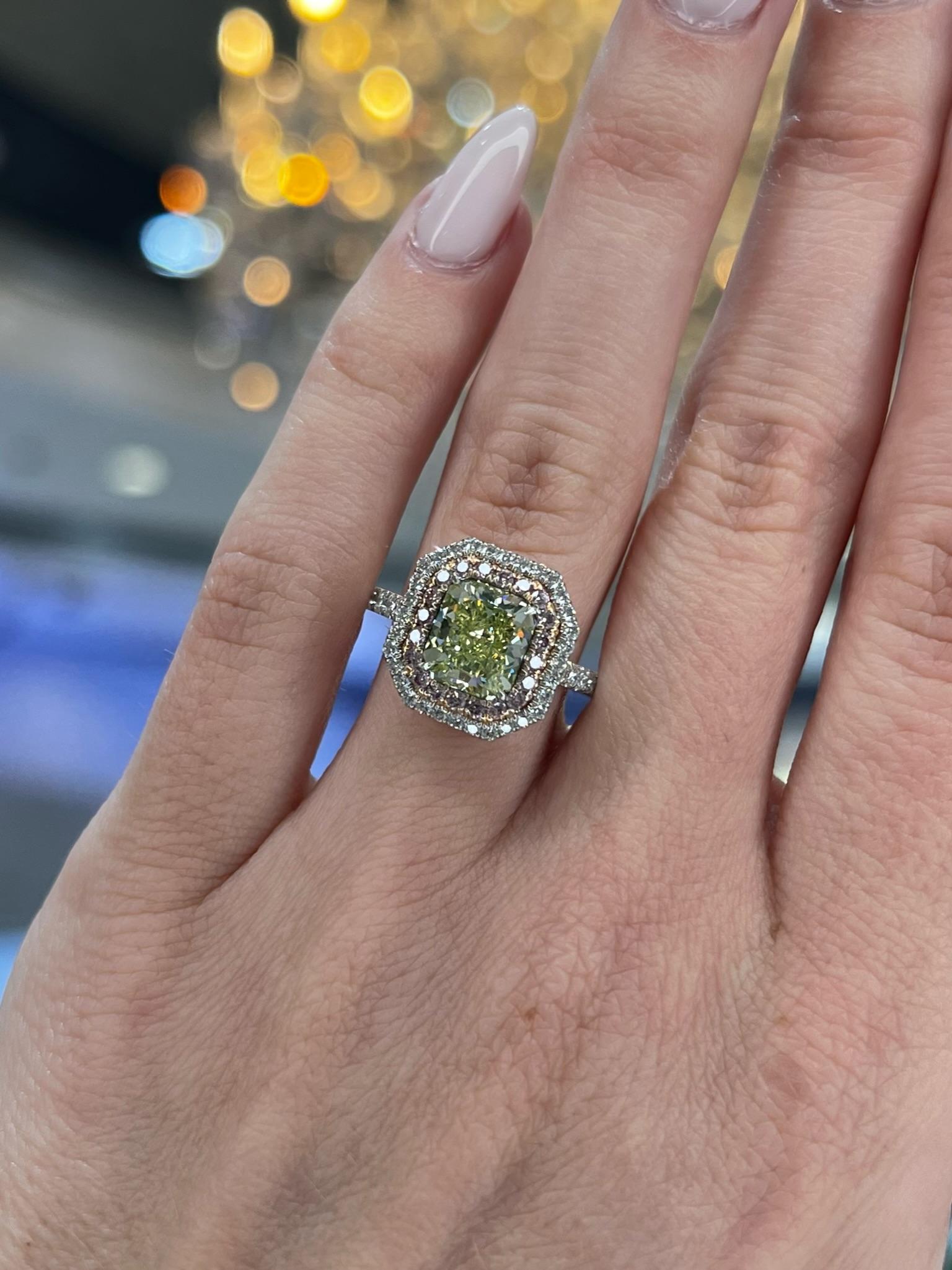 David Rosenberg Ring mit 2,07 Karat strahlendem, grünem, gelbem GIA-Diamant im Angebot 8