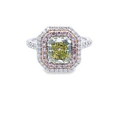 David Rosenberg 2.07 Carat Radiant Fancy Green Yellow GIA Diamond Ring