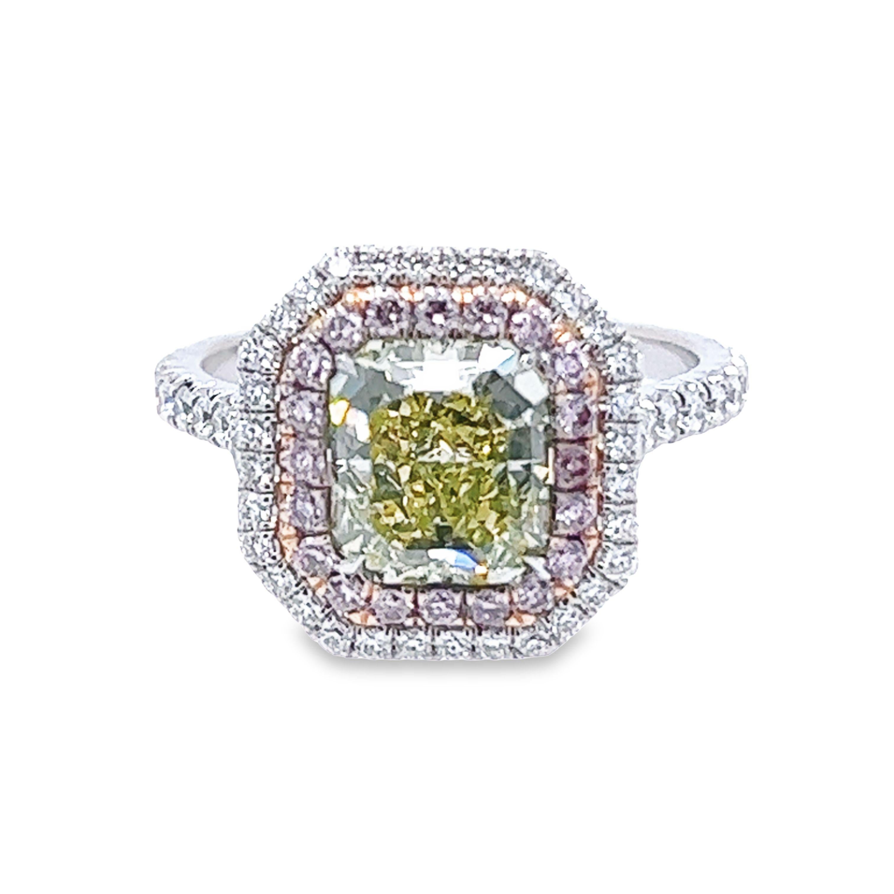 David Rosenberg Ring mit 2,07 Karat strahlendem, grünem, gelbem GIA-Diamant (Moderne) im Angebot