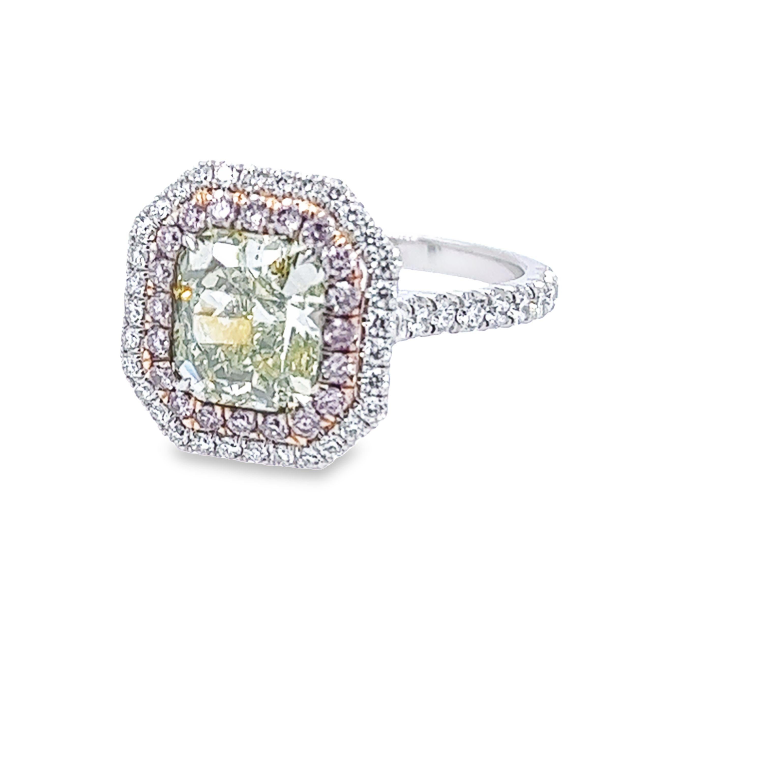 Modern David Rosenberg 2.07 Carat Radiant Fancy Green Yellow GIA Diamond Ring For Sale