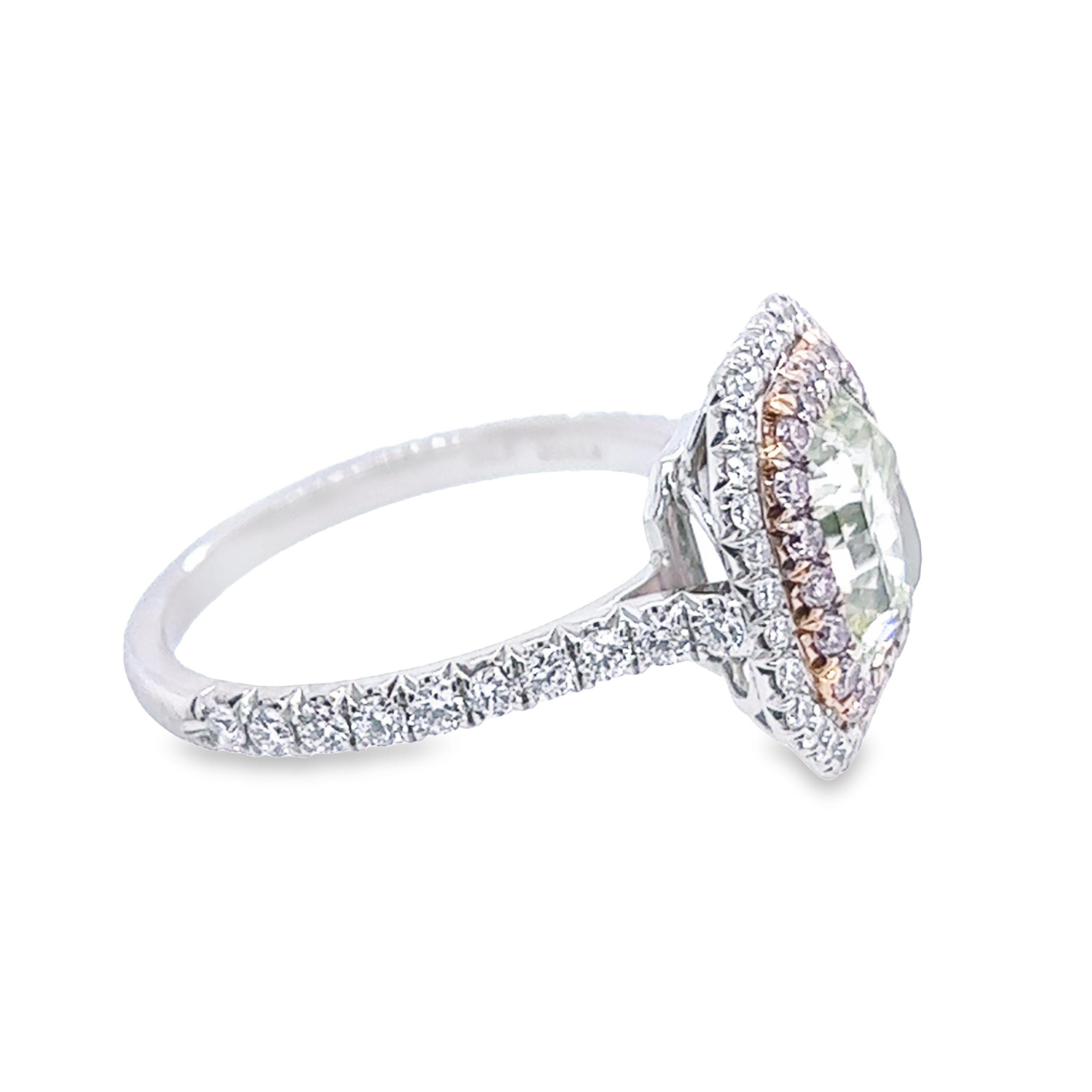 Women's David Rosenberg 2.07 Carat Radiant Fancy Green Yellow GIA Diamond Ring For Sale