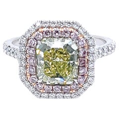 David Rosenberg 2.07 Carat Radiant Fancy Green Yellow GIA Diamond Ring