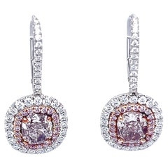 David Rosenberg 2.08 Carat Cushion Cut Fancy Brown Pink GIA Diamond Drop Earring David Rosenberg 2.08 Carat Cushion Cut Fancy Brown Pink GIA Diamond Drop Earring