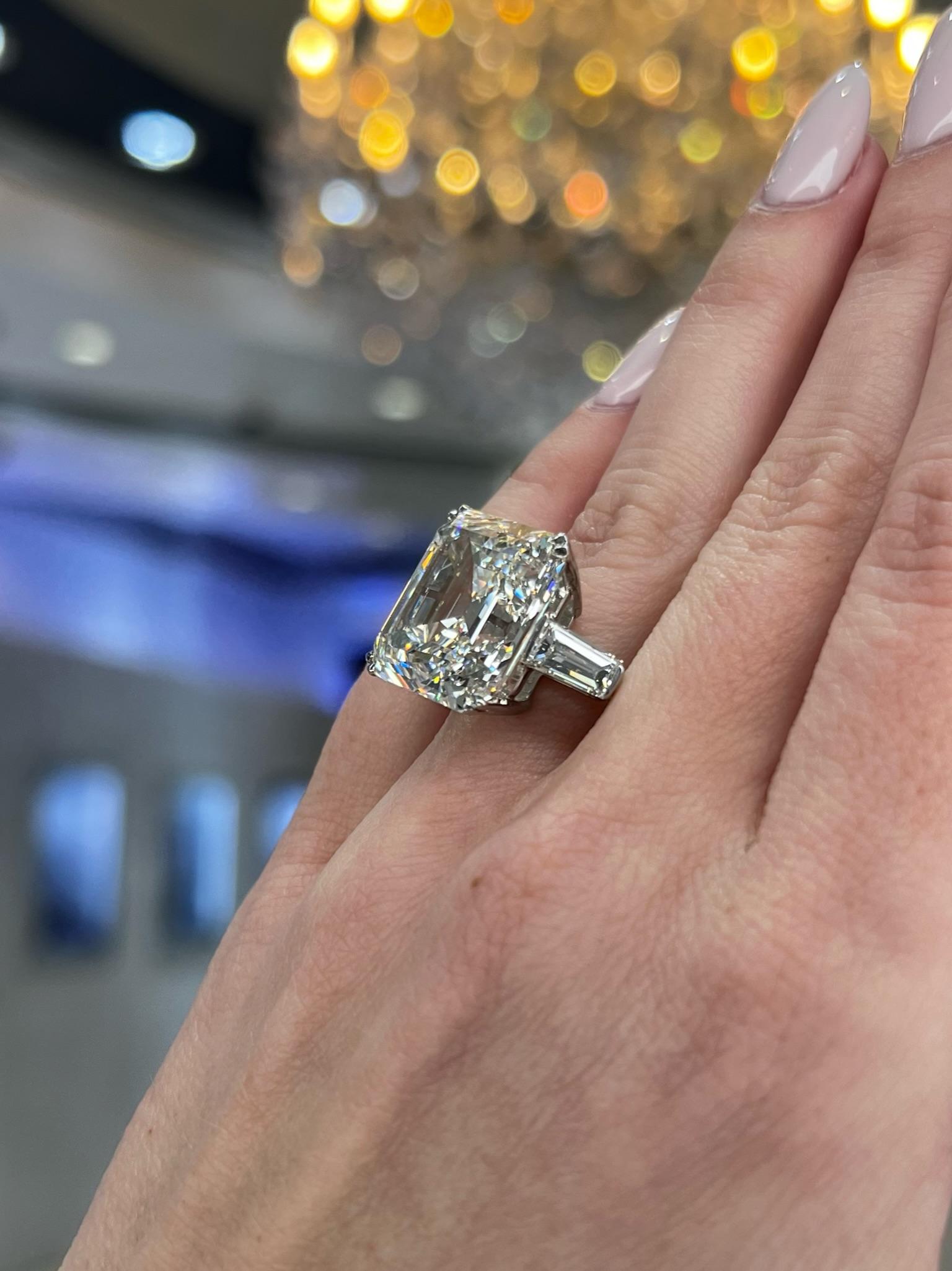 David Rosenberg 22.18 Carat Asscher Cut GIA Three Stone Diamond Engagement Ring For Sale 1