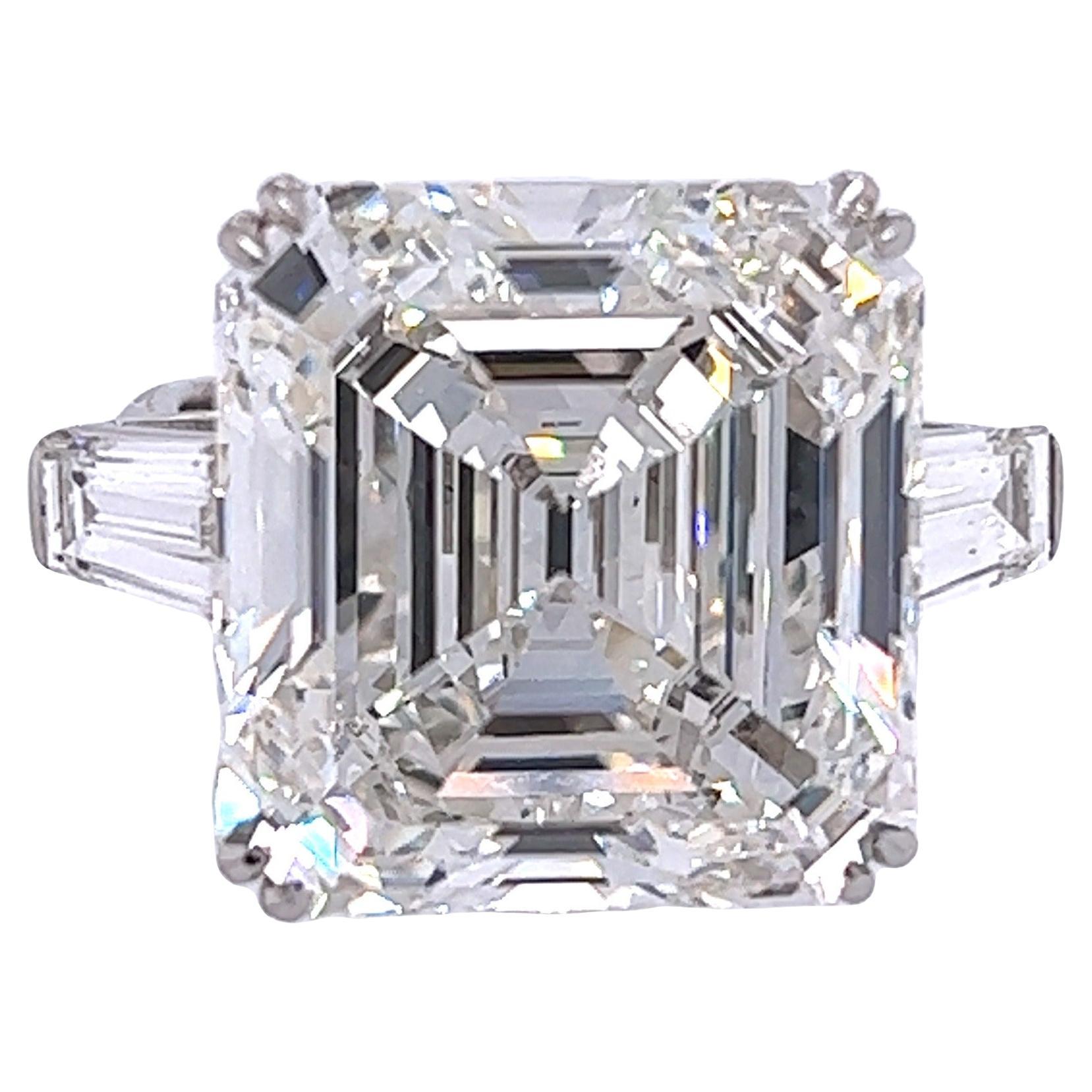 David Rosenberg Bague de fiançailles à trois pierres en diamants taille Asscher de 22,18 carats certifiés GIA