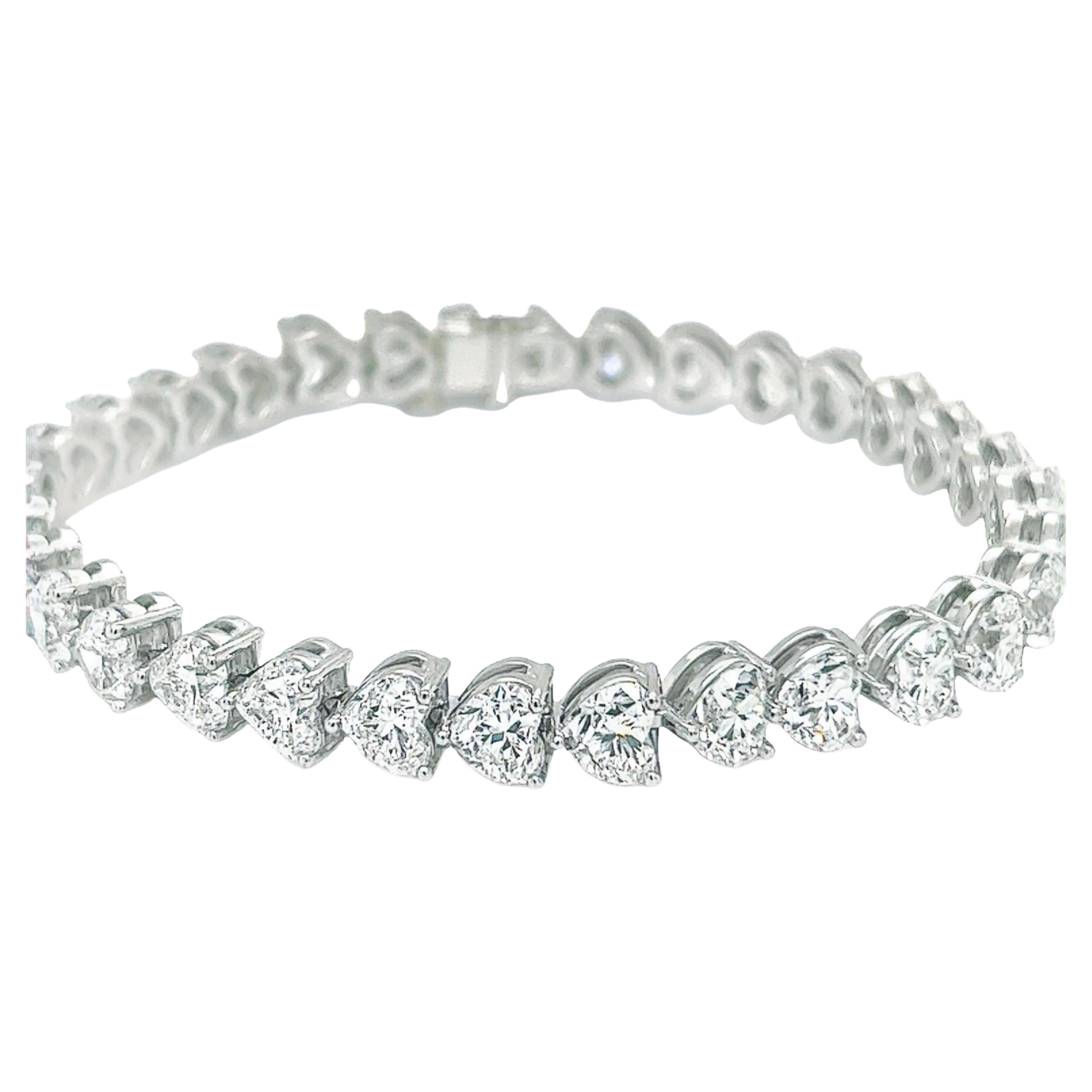 David Rosenberg 22.59 Carat TW D-F VS2-IF Heart Cut GIA Diamond Tennis Bracelet