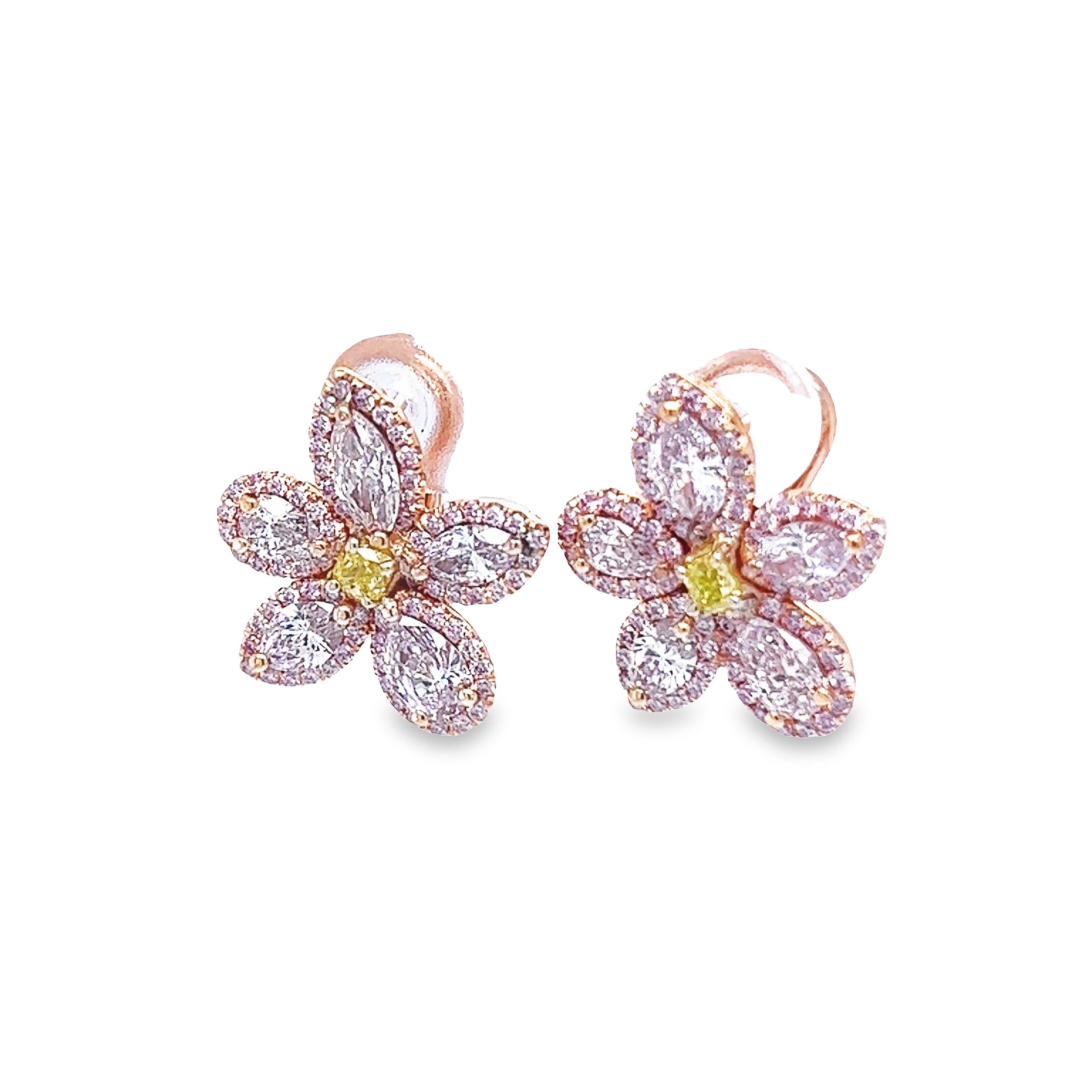 pink diamond flower earrings