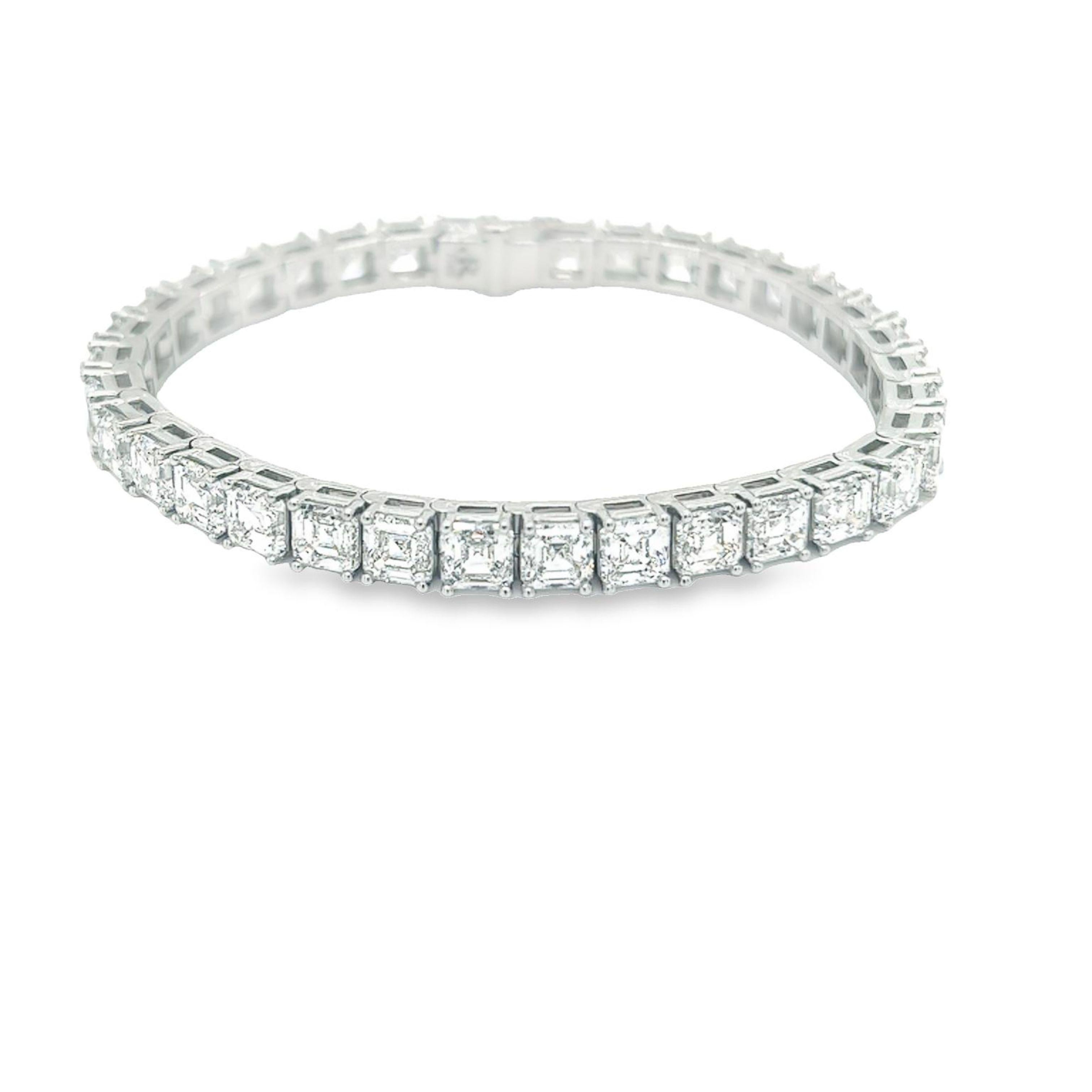 David Rosenberg Bracelet tennis en diamants blancs taille Asscher de 24,66 carats certifiés GIA  Neuf - En vente à Boca Raton, FL