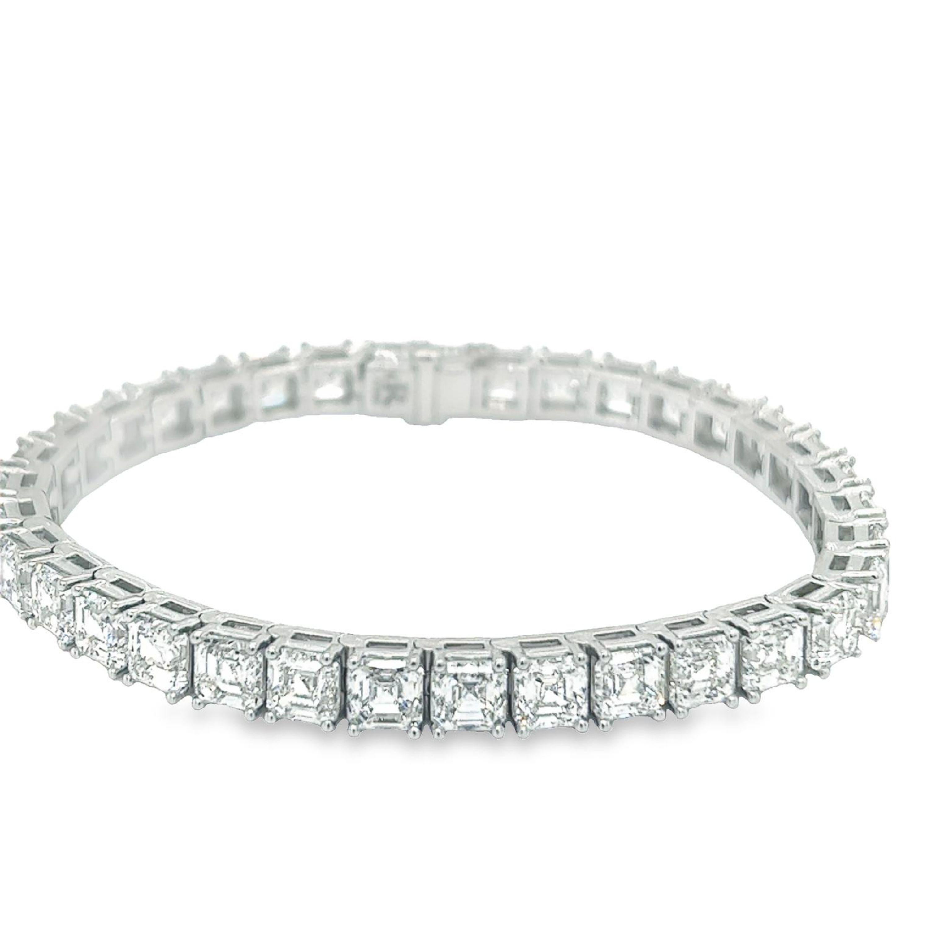 Women's David Rosenberg 24.66 Carat Tw White Asscher Cut Gia Diamond Tennis Bracelet For Sale