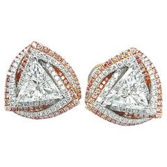 David Rosenberg 2.48 Carat White & Pink GIA Triangle Diamond Stud Earring
