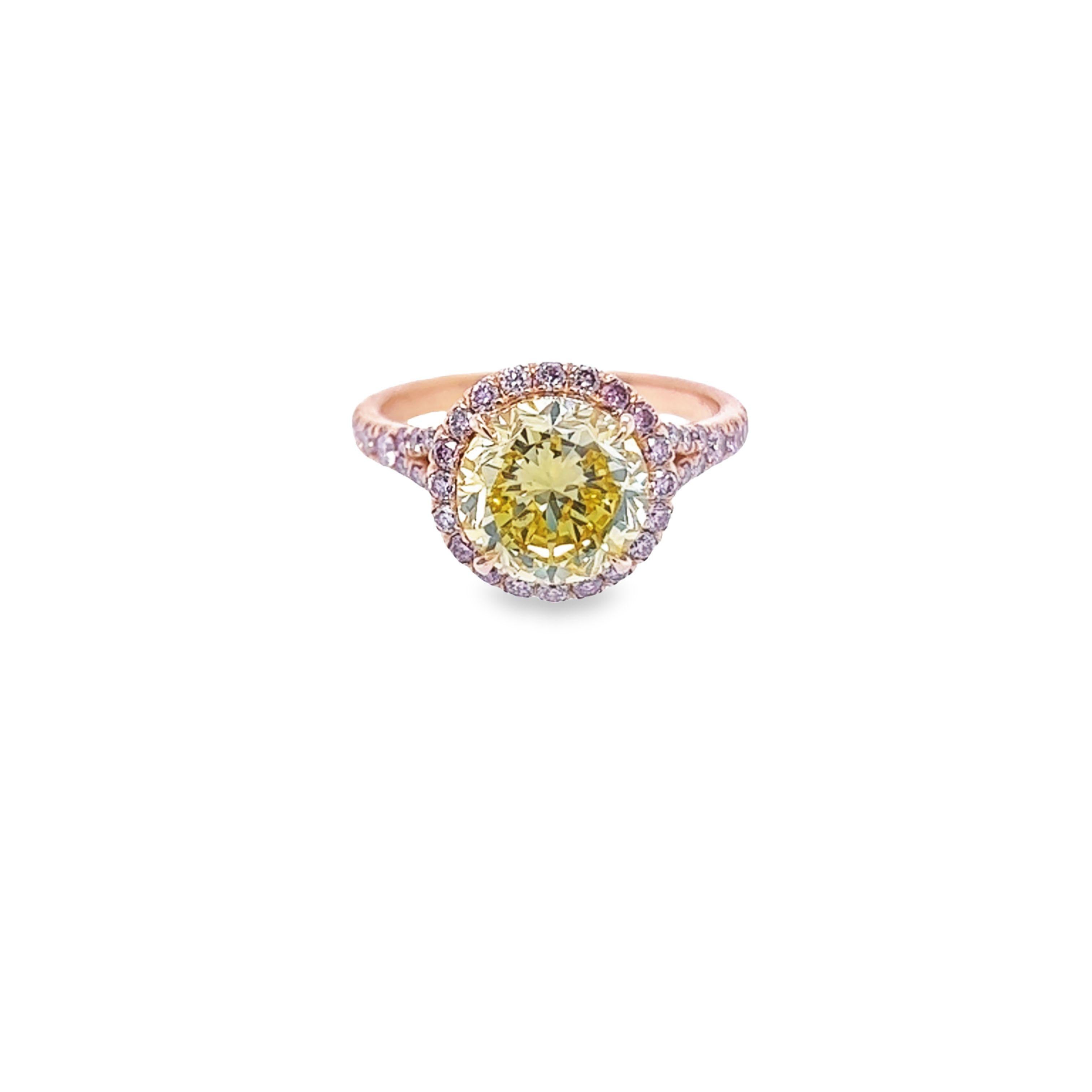 Modern David Rosenberg 2.61 Carat Round Fancy Vivid Yellow GIA Diamond Engagement Ring For Sale