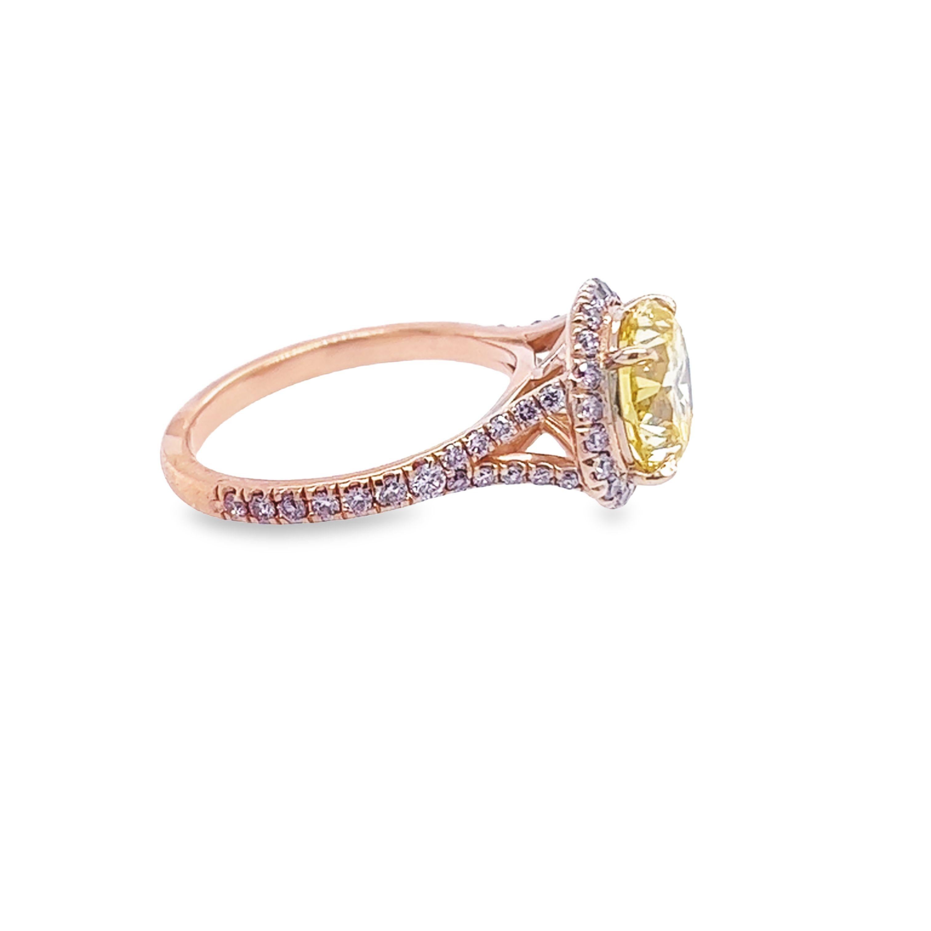 Women's David Rosenberg 2.61 Carat Round Fancy Vivid Yellow GIA Diamond Engagement Ring For Sale