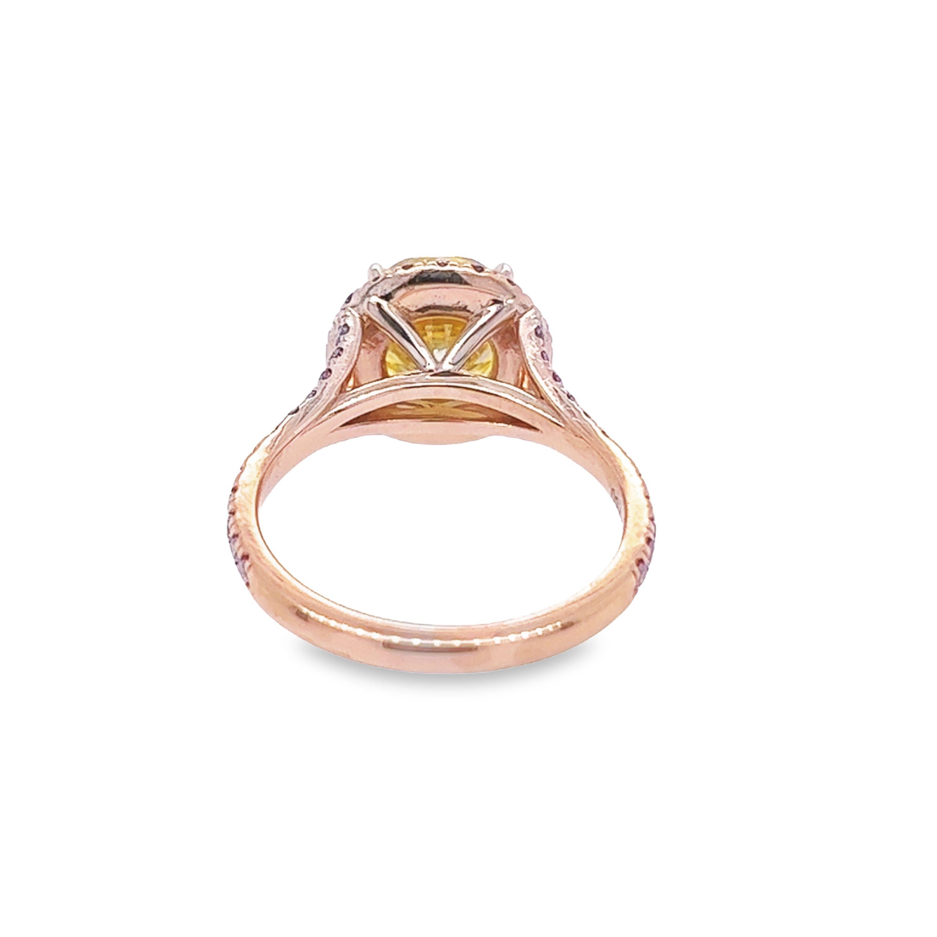 David Rosenberg 2.61 Carat Round Fancy Vivid Yellow GIA Diamond Engagement Ring For Sale 1
