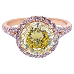 David Rosenberg 2.61 Carat Round Fancy Vivid Yellow GIA Diamond Engagement Ring