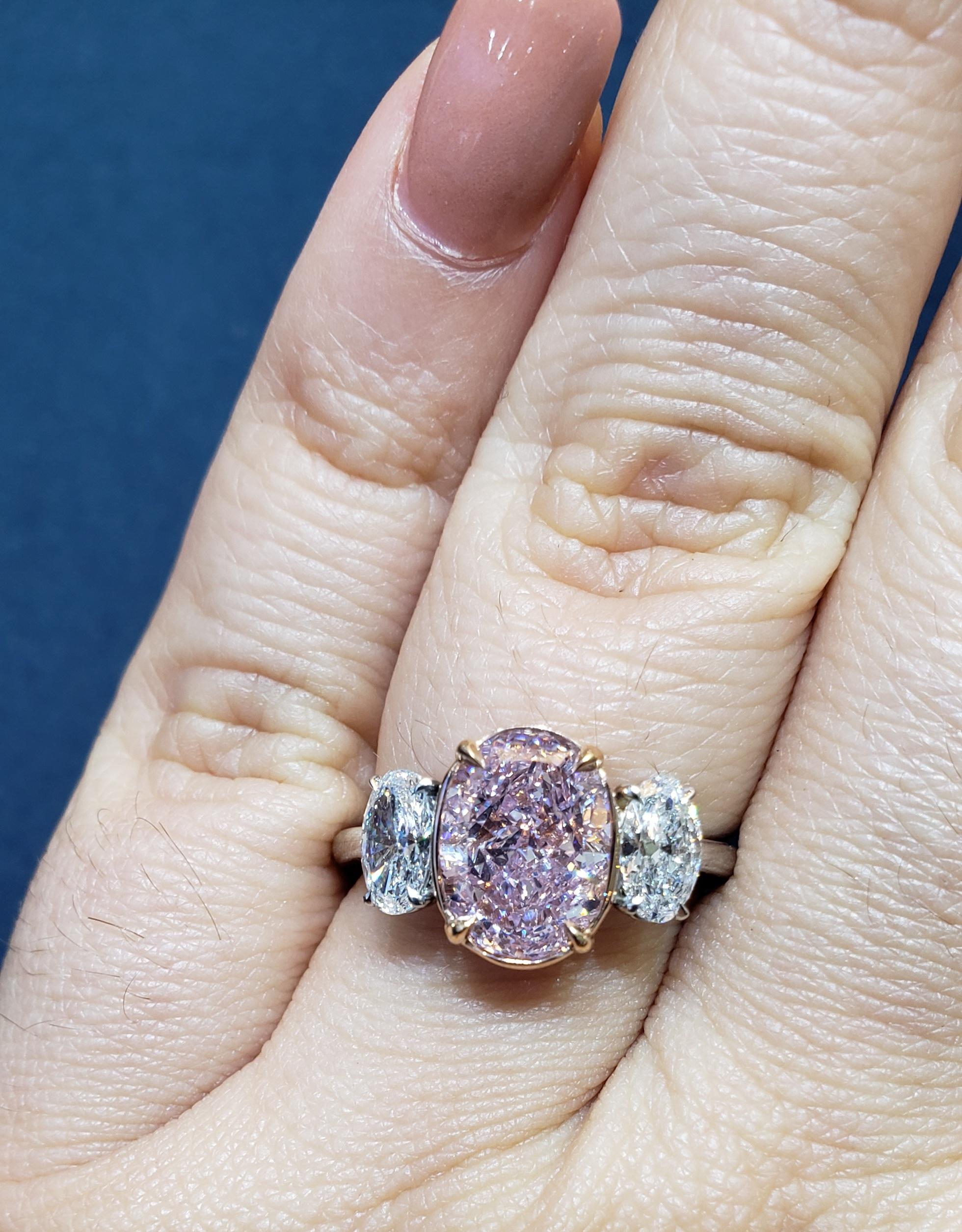David Rosenberg 2.67 Carat Oval Fancy Pink Purple GIA Diamond Engagement Ring For Sale 3