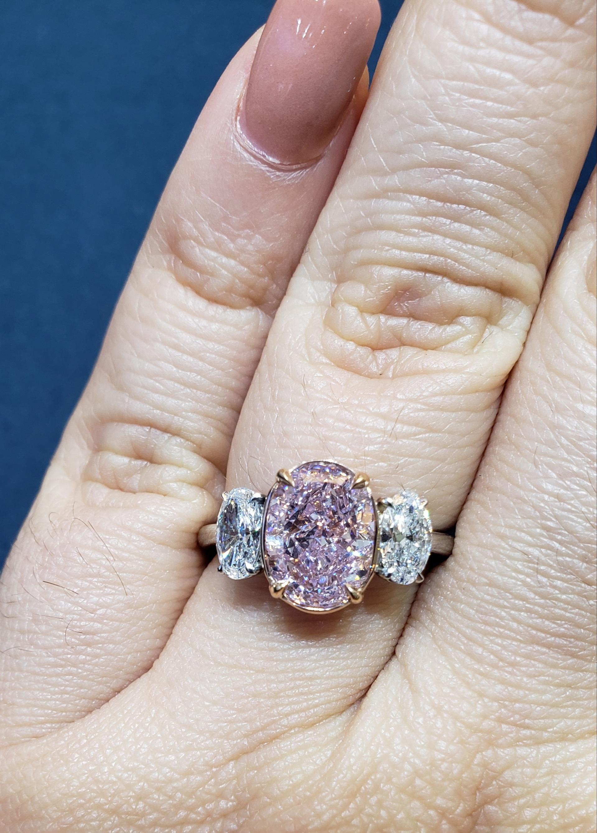 David Rosenberg 2.67 Carat Oval Fancy Pink Purple GIA Diamond Engagement Ring For Sale 4