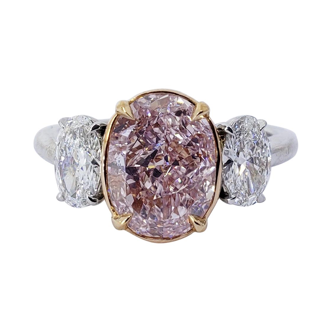David Rosenberg 2.67 Carat Oval Fancy Pink Purple GIA Diamond Engagement Ring For Sale