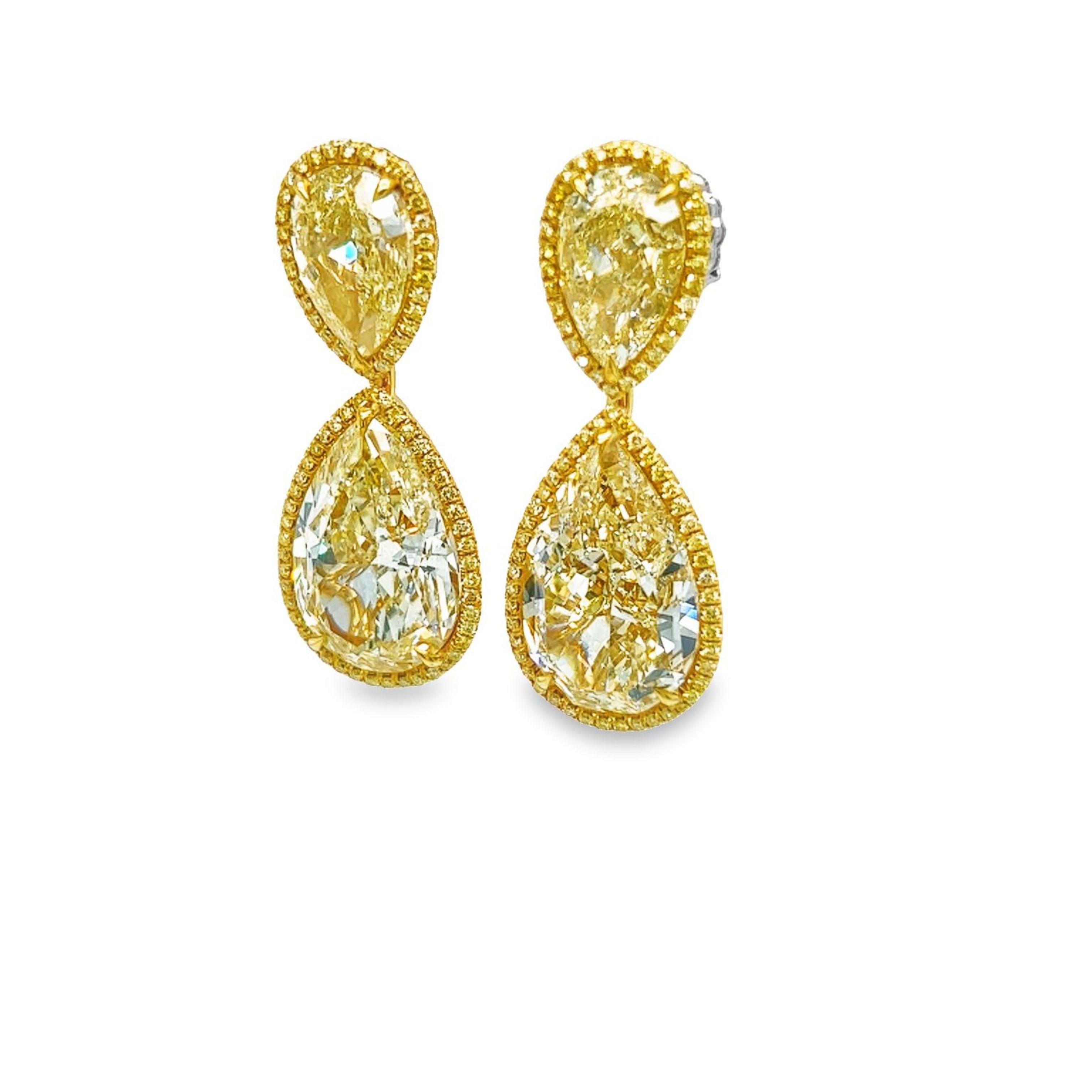 Pear Cut David Rosenberg 27.39 Carat Pear Shape Fancy Yellow GIA Diamond Drop Earrings For Sale