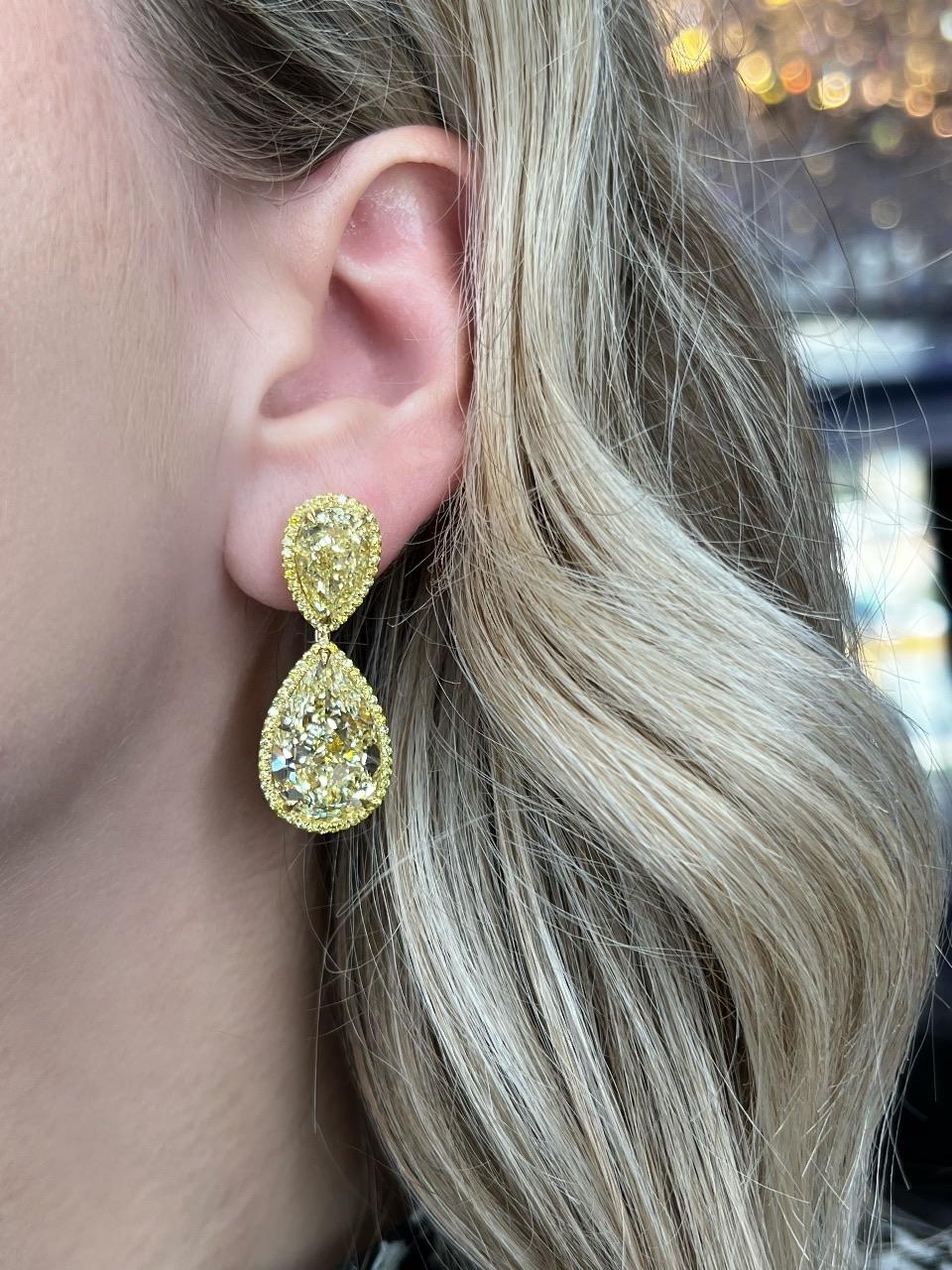 David Rosenberg, pendants d'oreilles en forme de poire en diamant jaune fantaisie de 27,39 carats certifié GIA en vente 6