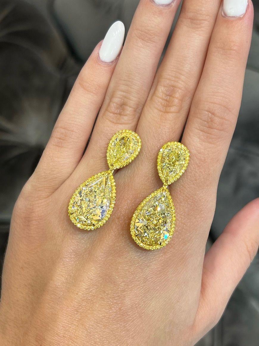 David Rosenberg, pendants d'oreilles en forme de poire en diamant jaune fantaisie de 27,39 carats certifié GIA en vente 5