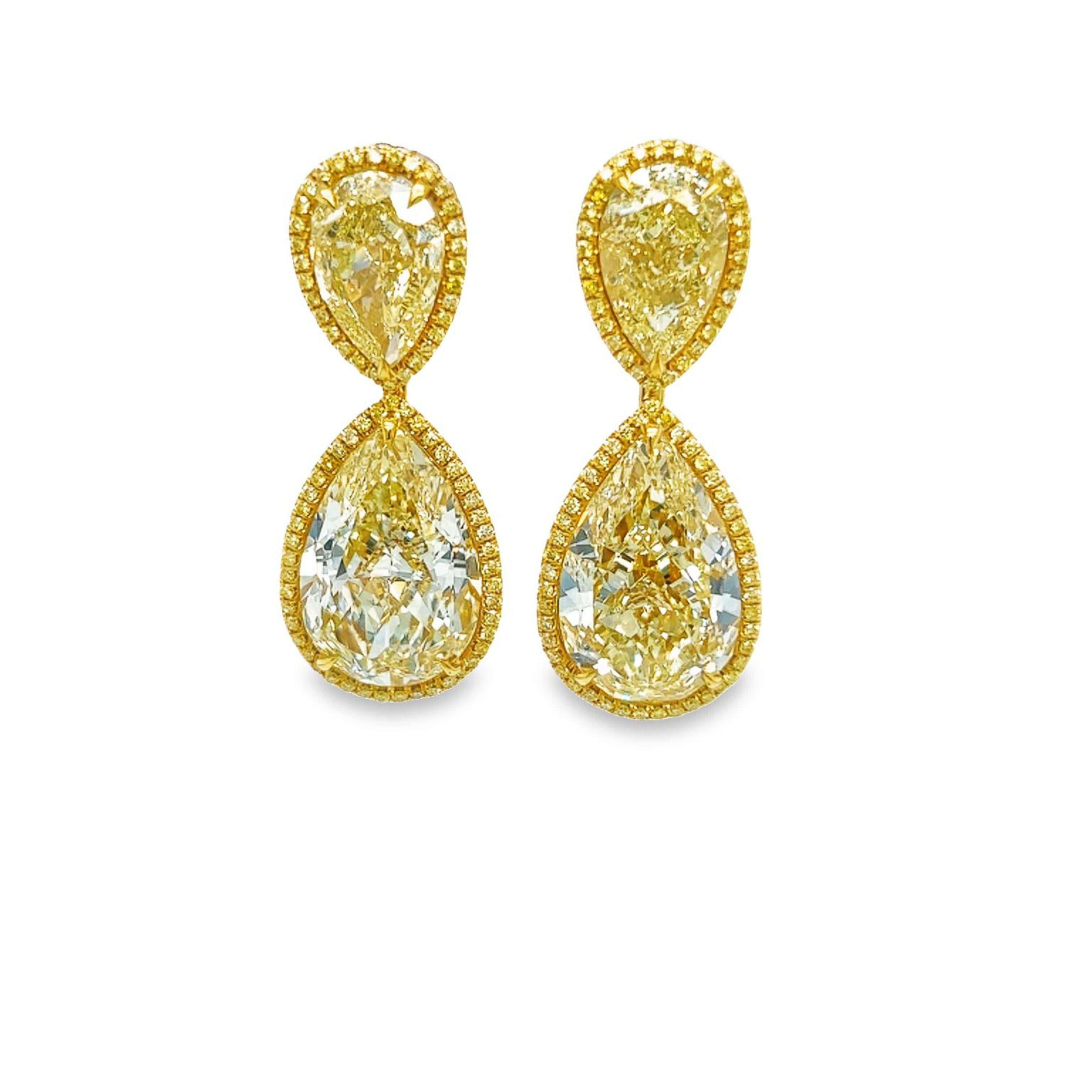 David Rosenberg 27,39 Karat birnenförmige Fancy Gelbe GIA-Diamant-Tropfen-Ohrringe (Moderne) im Angebot