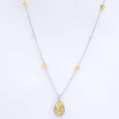 David Rosenberg 2.82ct Fancy Intense Yellow Pear Shape Diamond Pendant Necklace