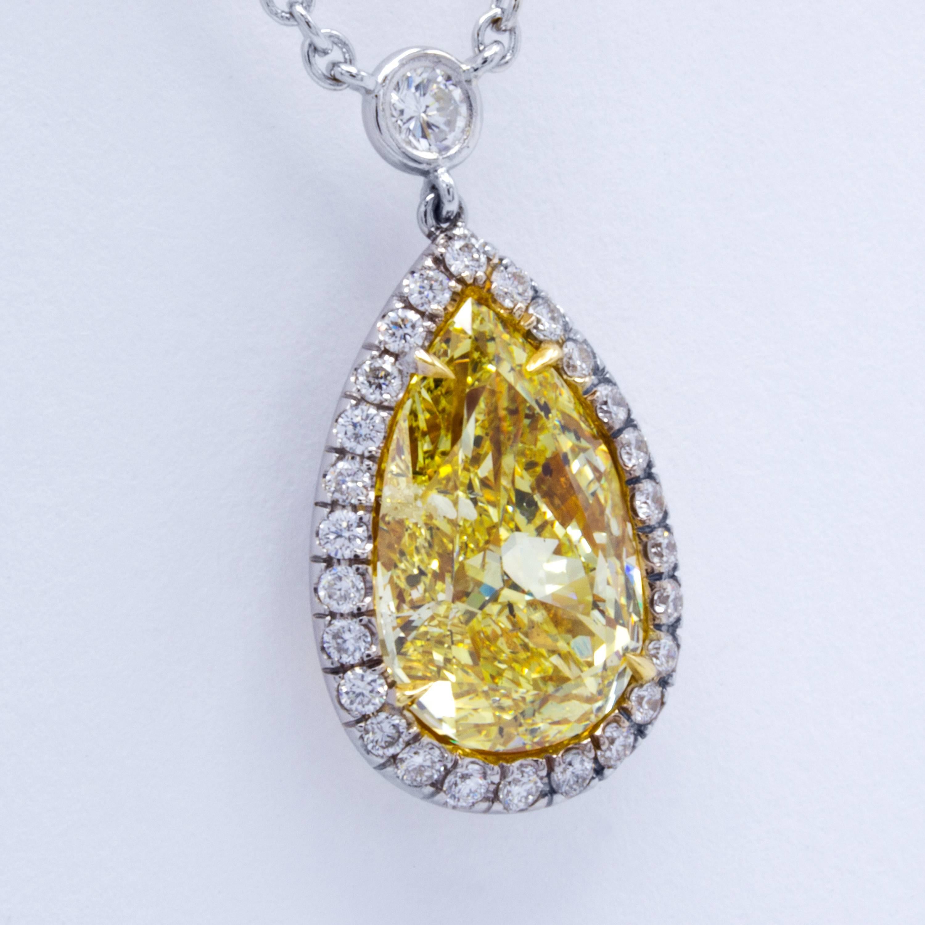 Modern David Rosenberg 2.82ct Fancy Intense Yellow Pear Shape Diamond Pendant Necklace For Sale