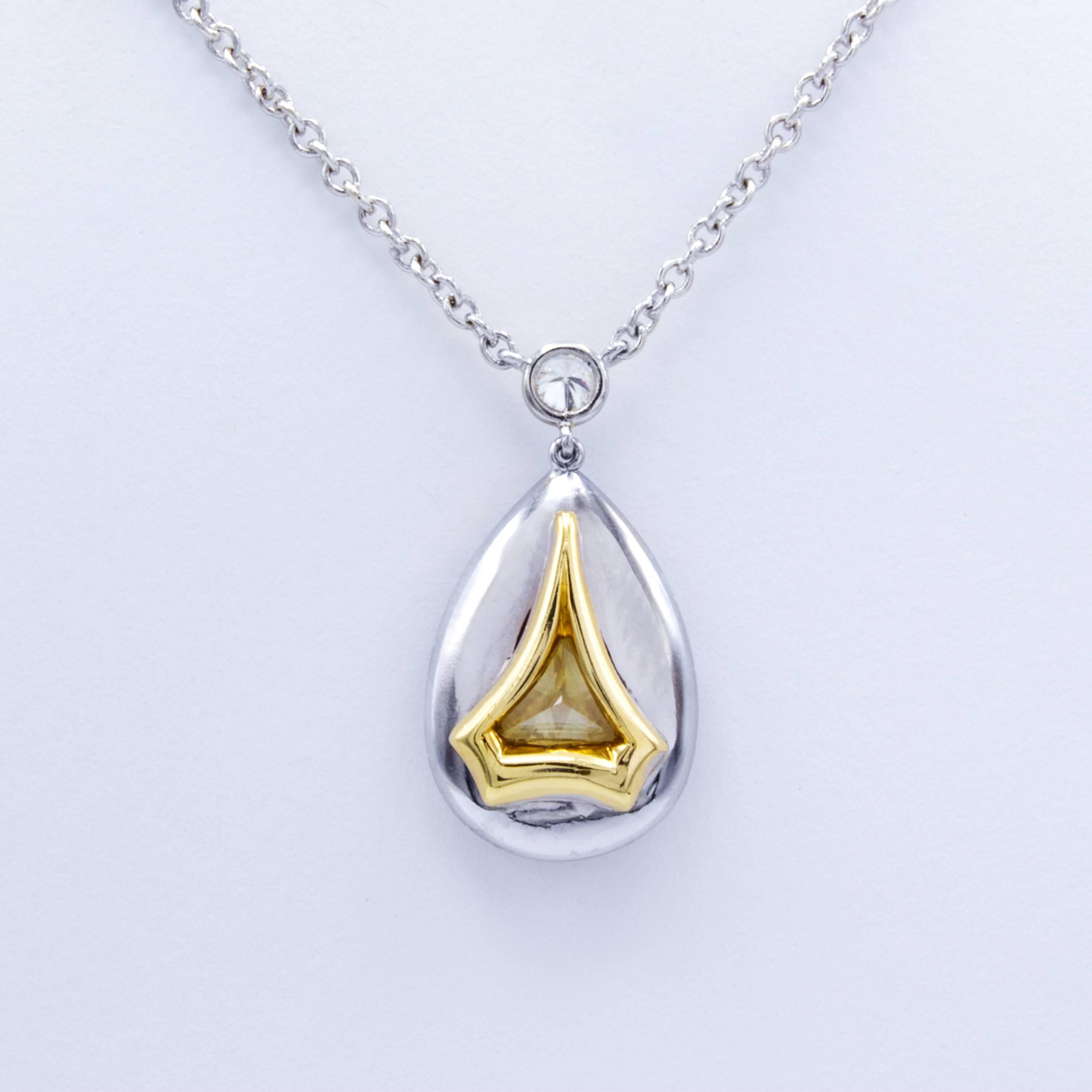 Pear Cut David Rosenberg 2.82ct Fancy Intense Yellow Pear Shape Diamond Pendant Necklace For Sale