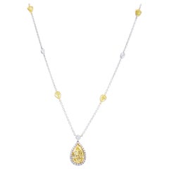 David Rosenberg 2.82ct Fancy Intense Yellow Pear Shape Diamond Pendant Necklace