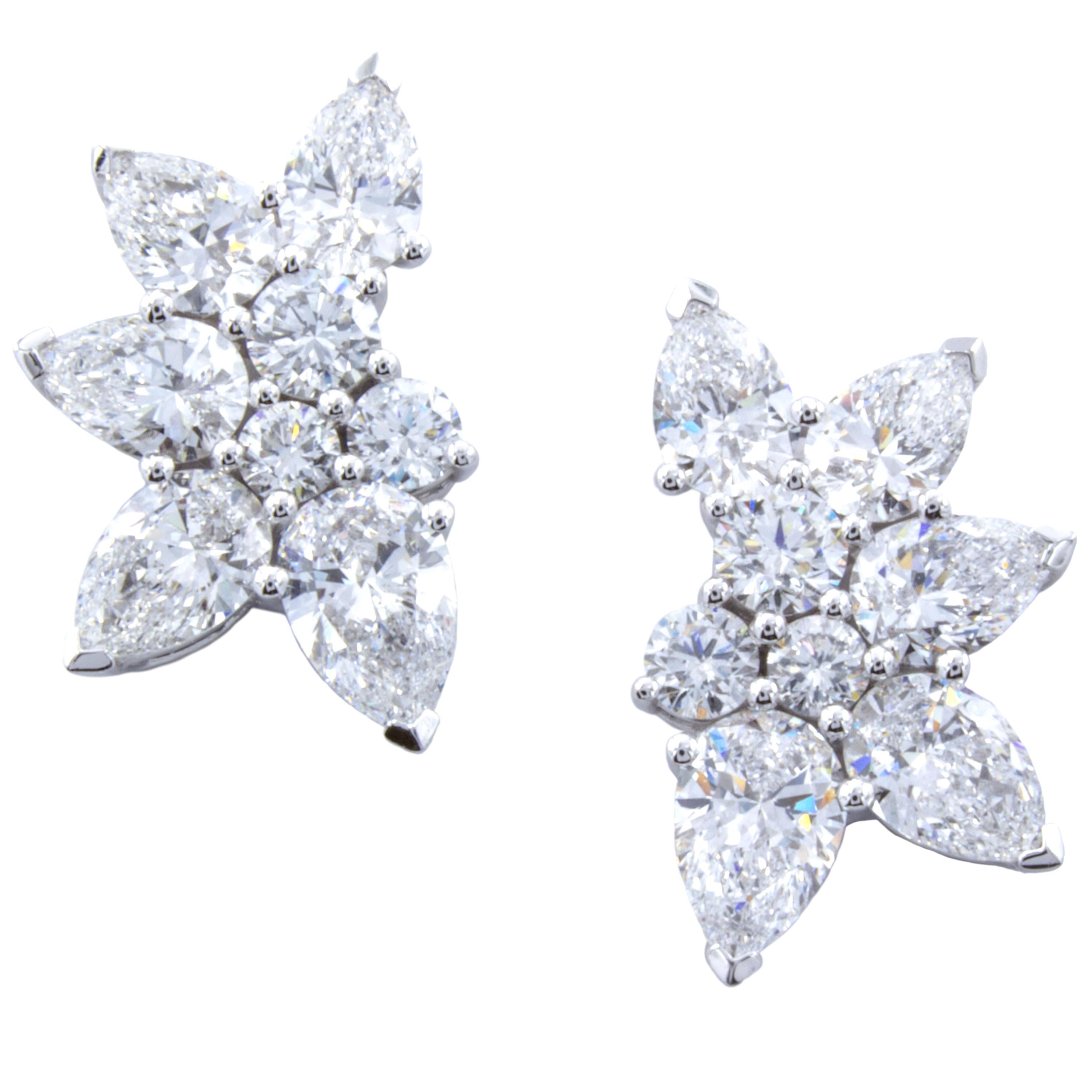 David Rosenberg 2.85 Round  Pear Shape 18K White Gold Diamond Cluster Earring